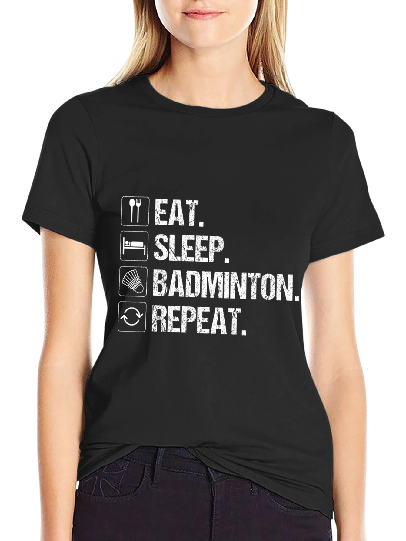 Eat Sleep Badminton Repeat Black T-Shirt