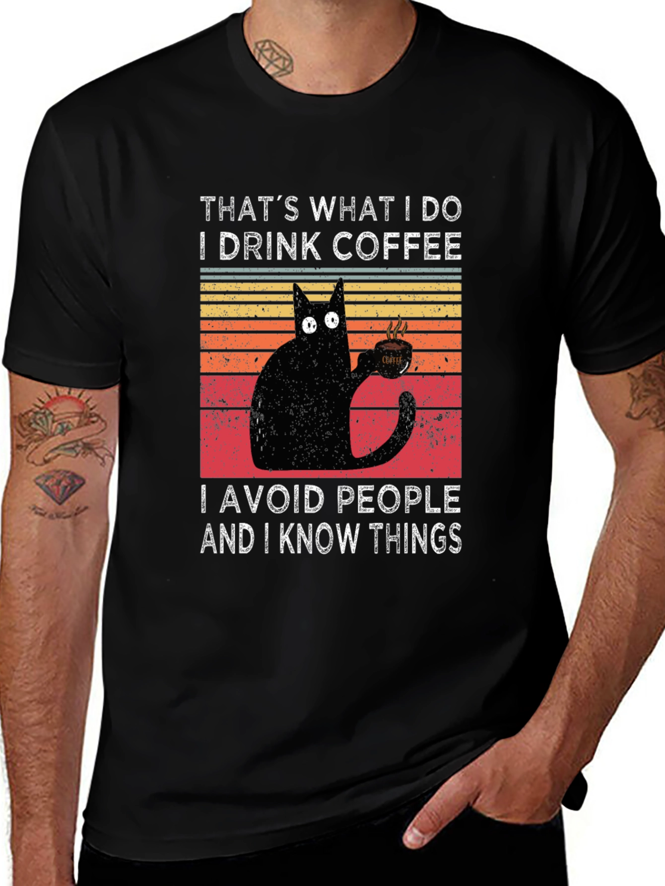 Coffee Cat T-Shirt - I Drink Coffee Avoid People