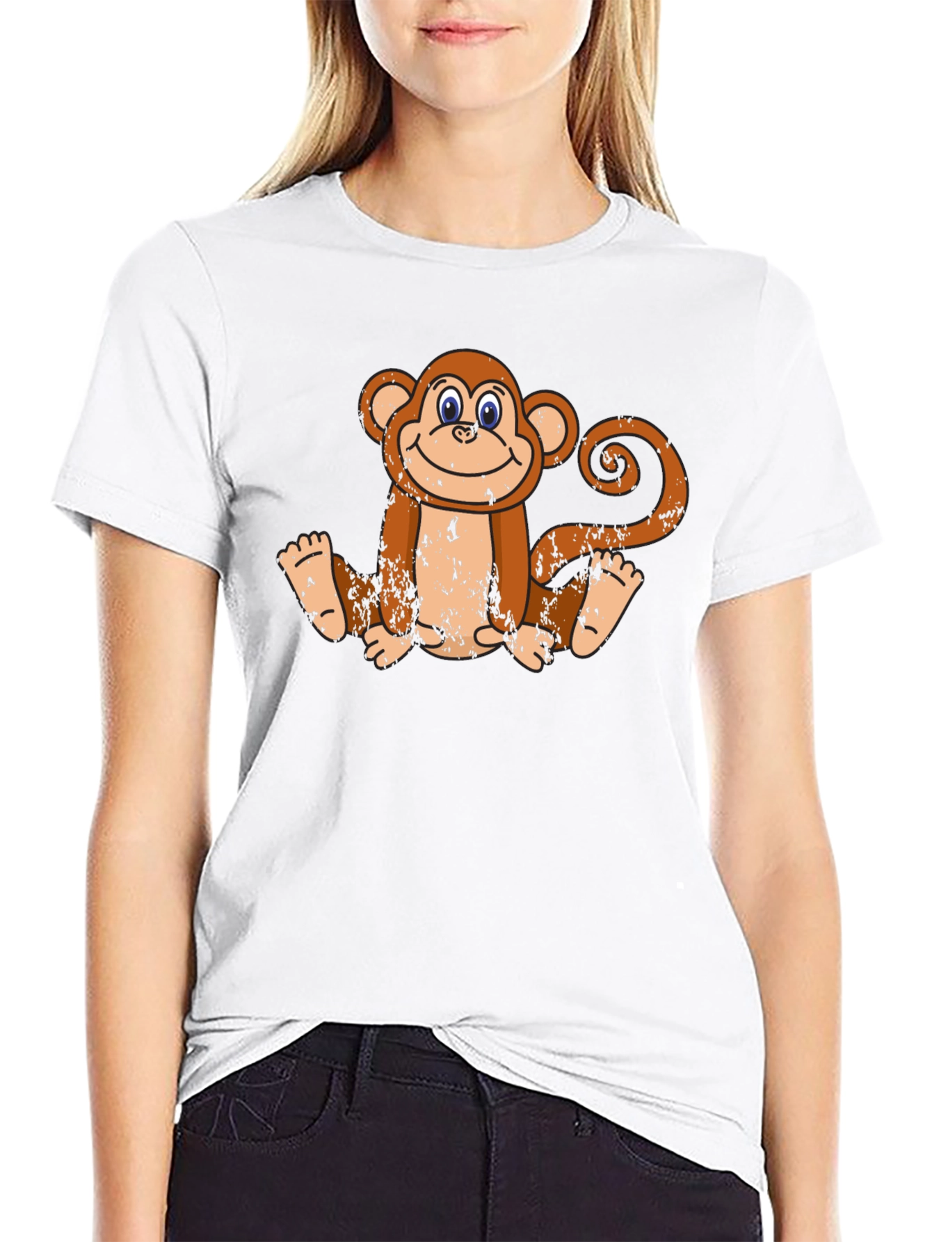 Smiling Monkey Graphic Tee - Casual Black T-Shirt