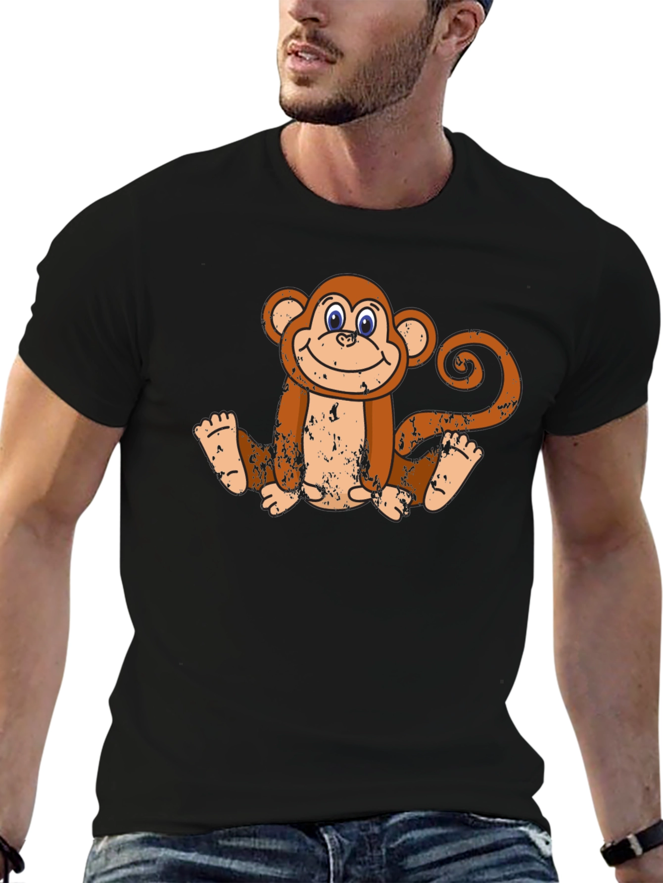Smiling Monkey Graphic Tee - Casual Black T-Shirt