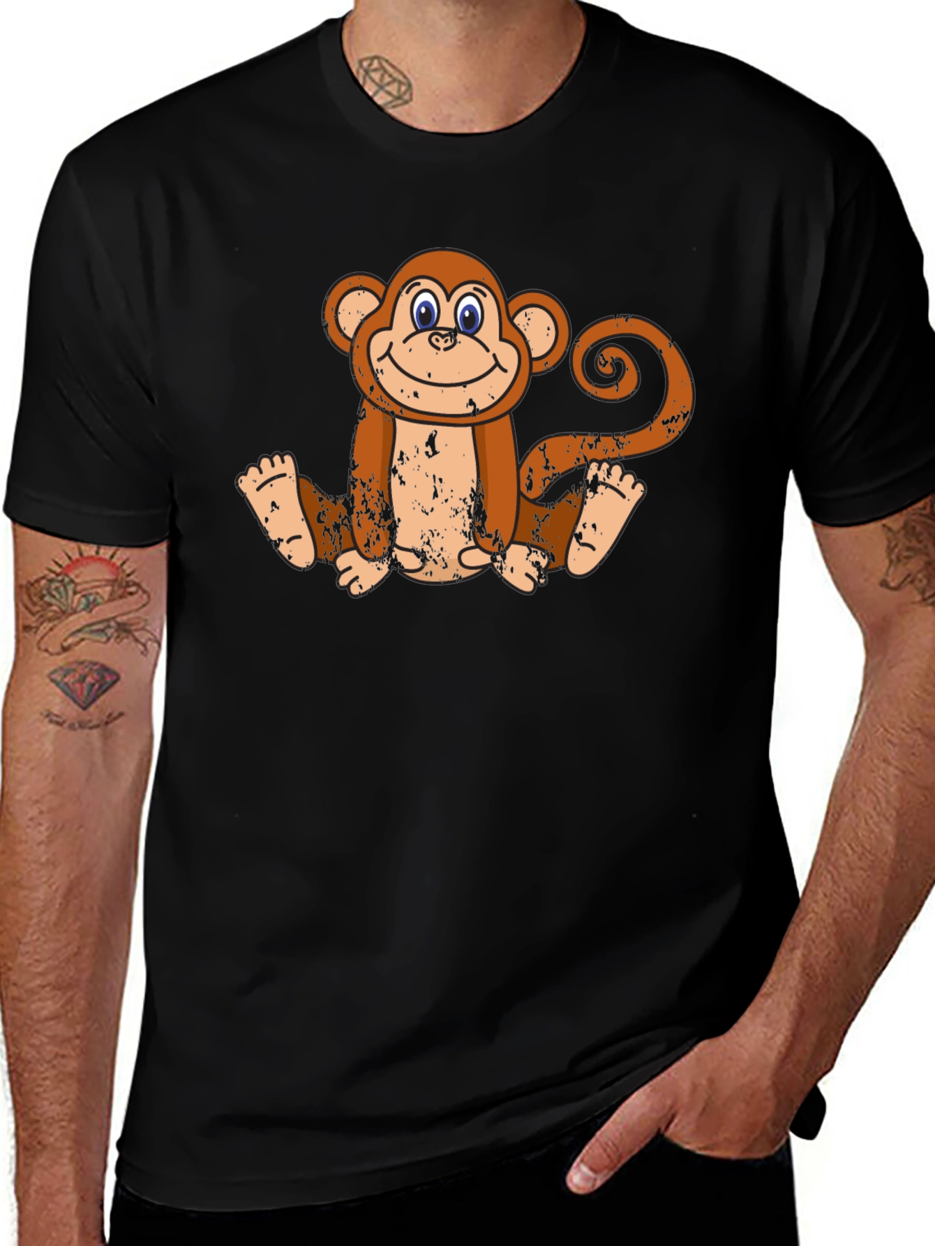 Smiling Monkey Graphic Tee - Casual Black T-Shirt