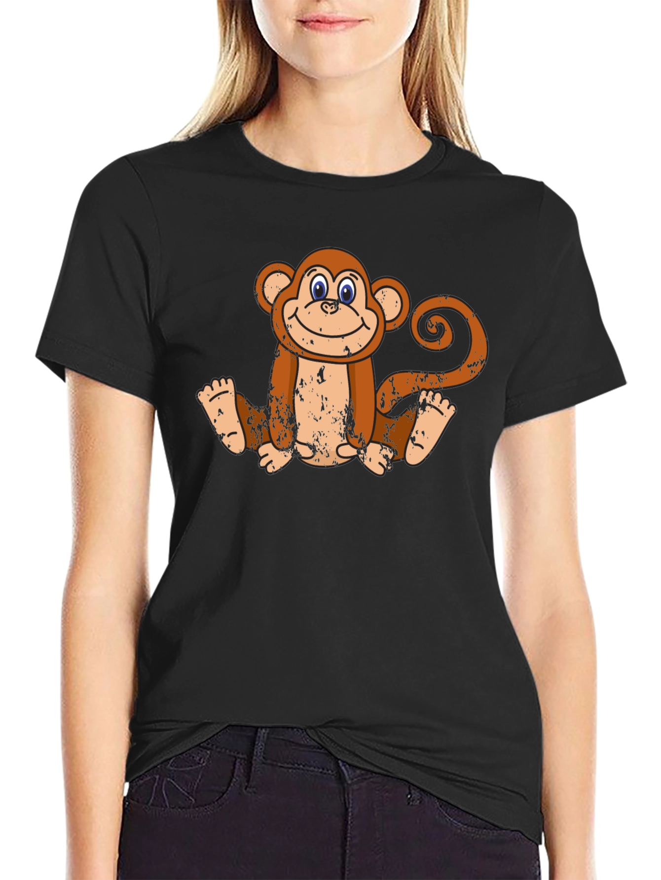 Smiling Monkey Graphic Tee - Casual Black T-Shirt