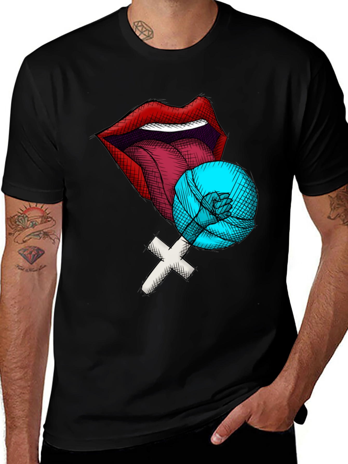 Lips Lollipop T-Shirt - Black Cotton Tee