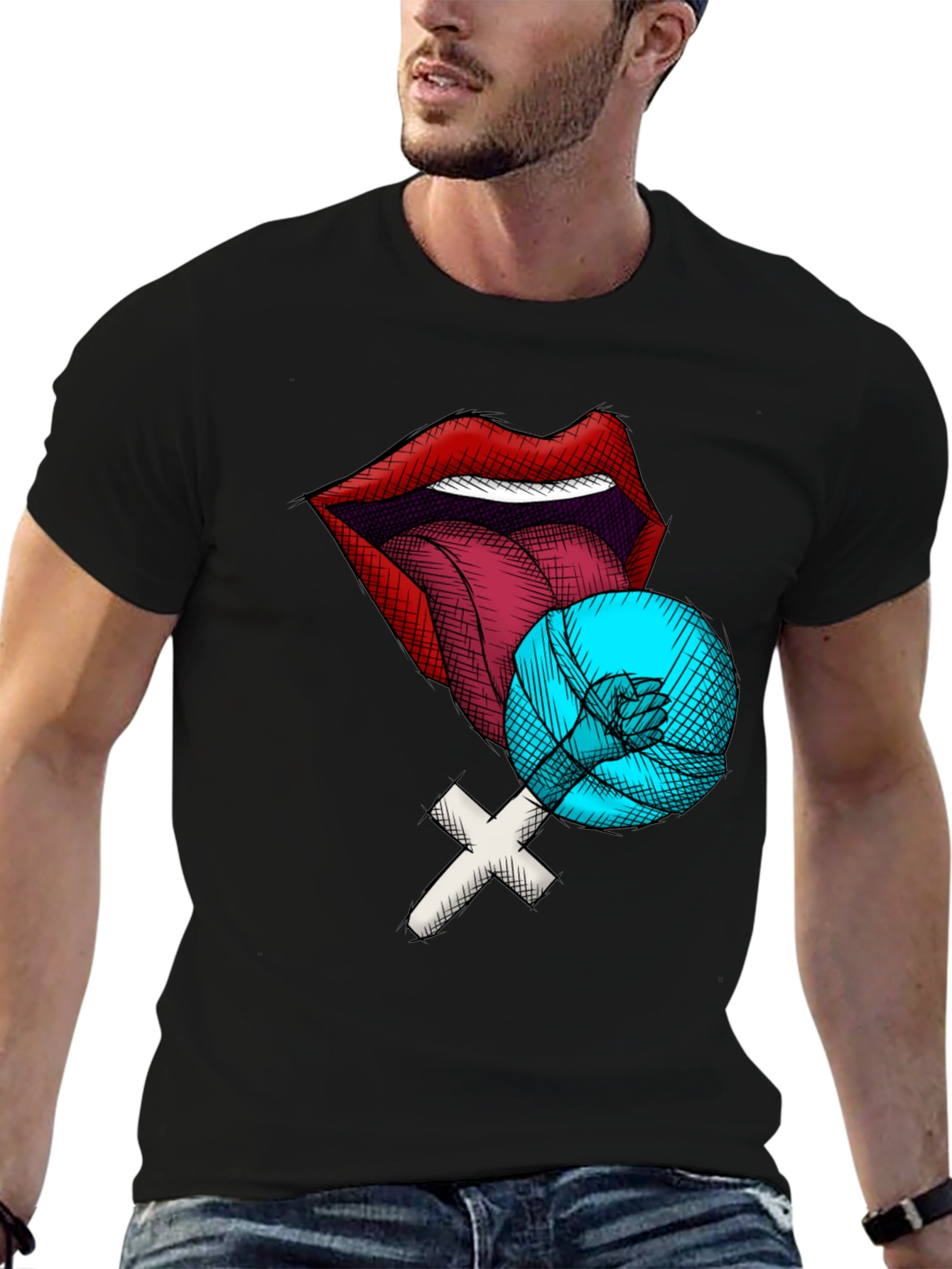 Lips Lollipop T-Shirt - Black Cotton Tee