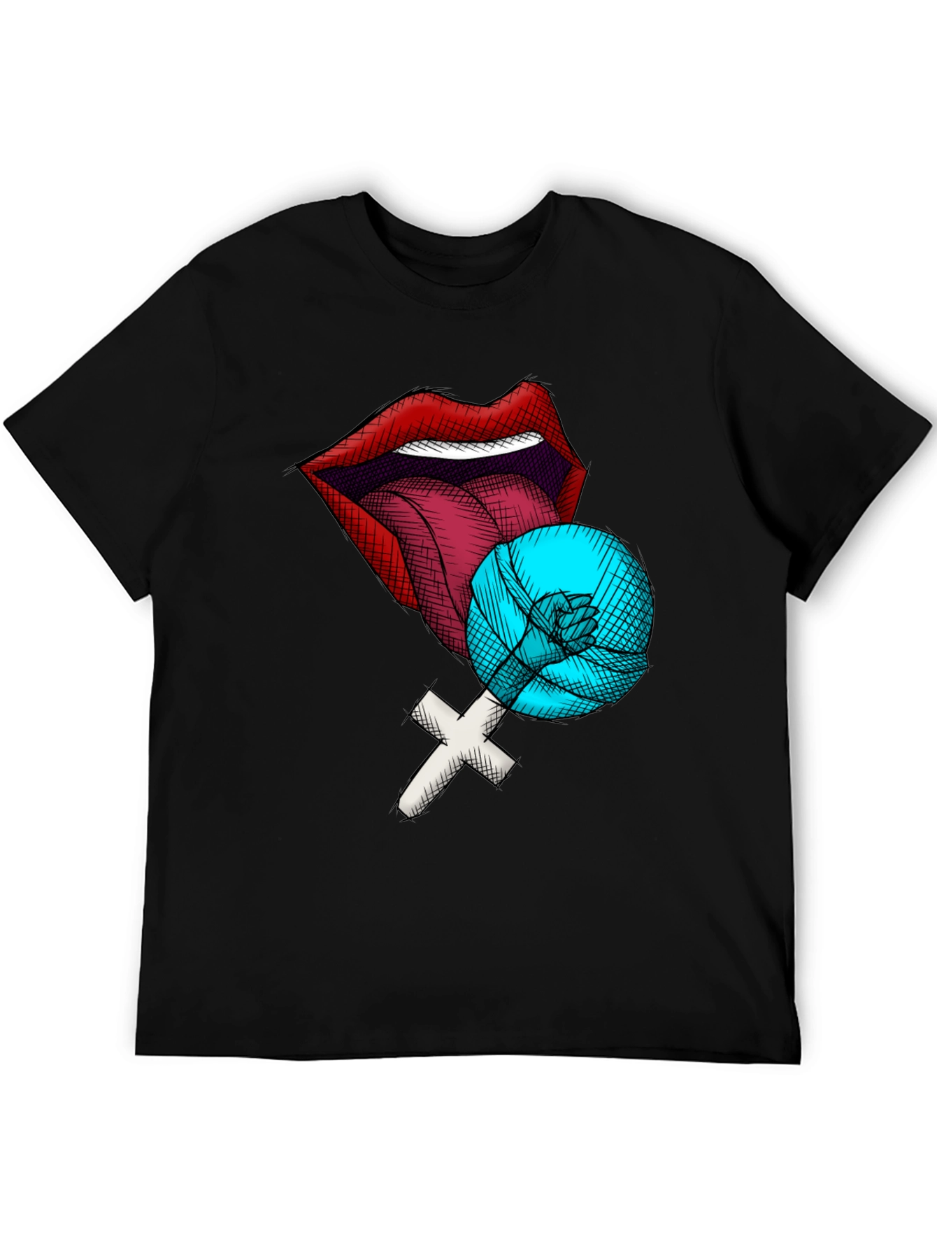 Lips Lollipop T-Shirt - Black Cotton Tee