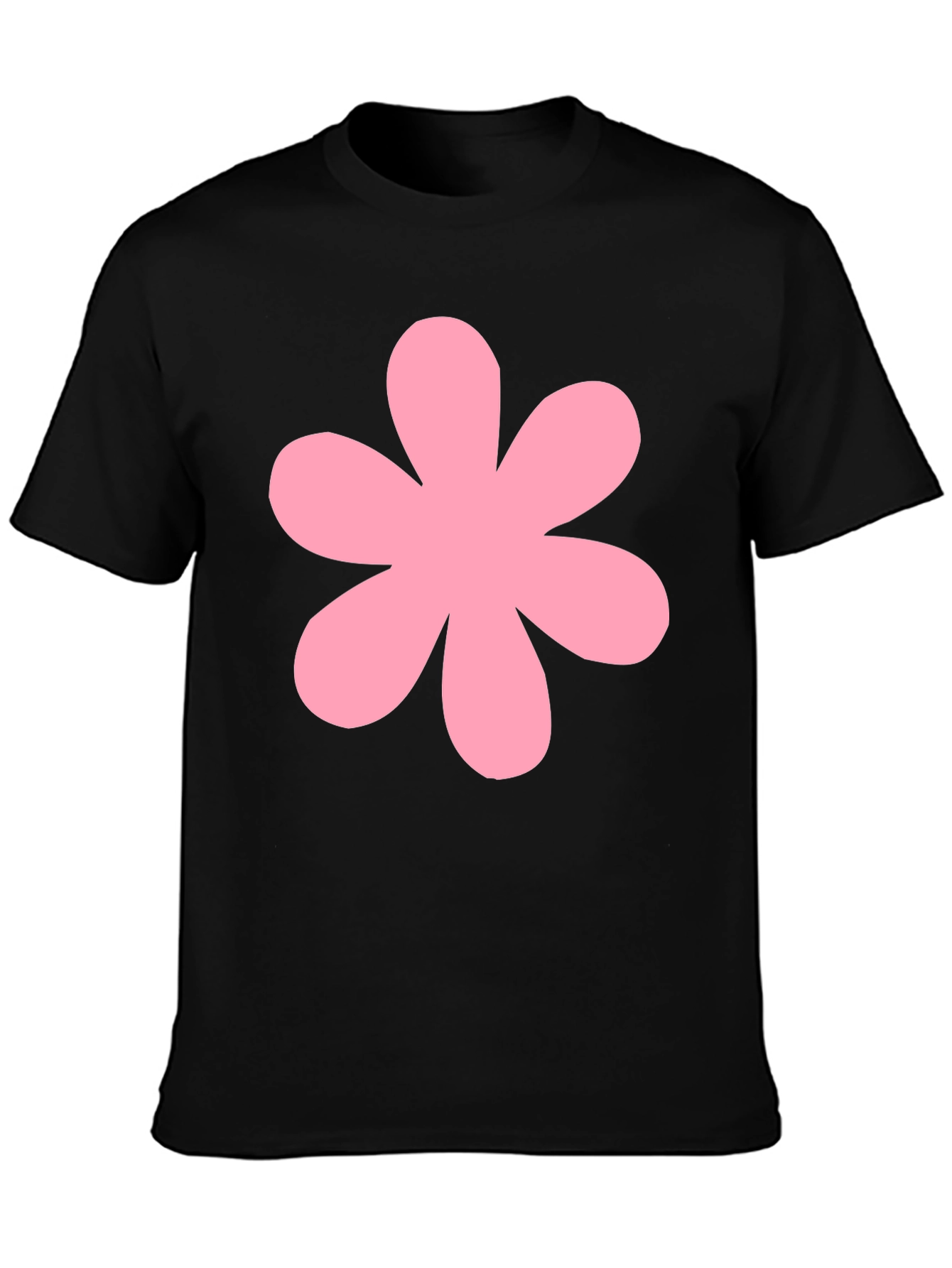 Pink Flower Black T-Shirt