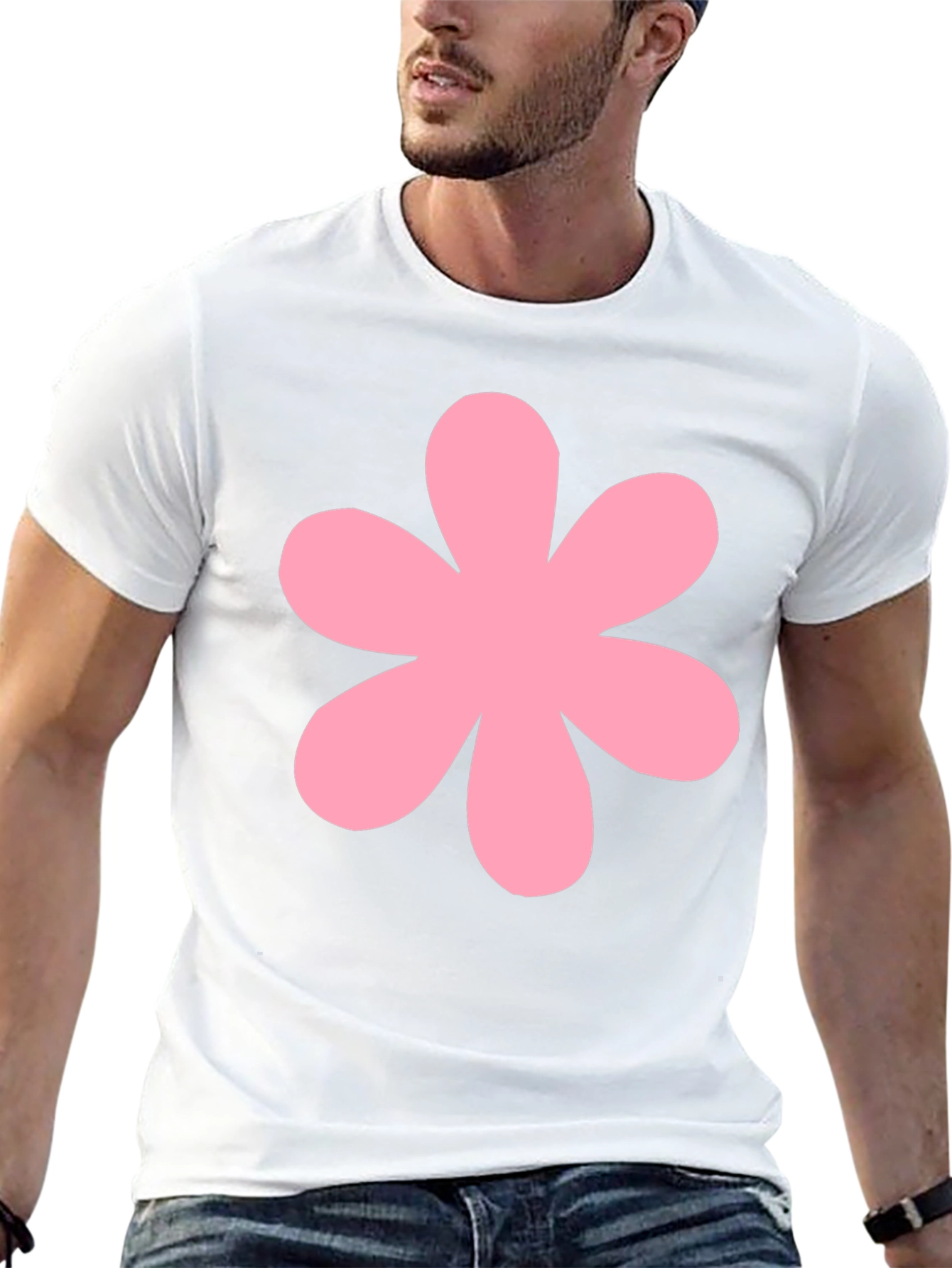 Pink Flower Black T-Shirt