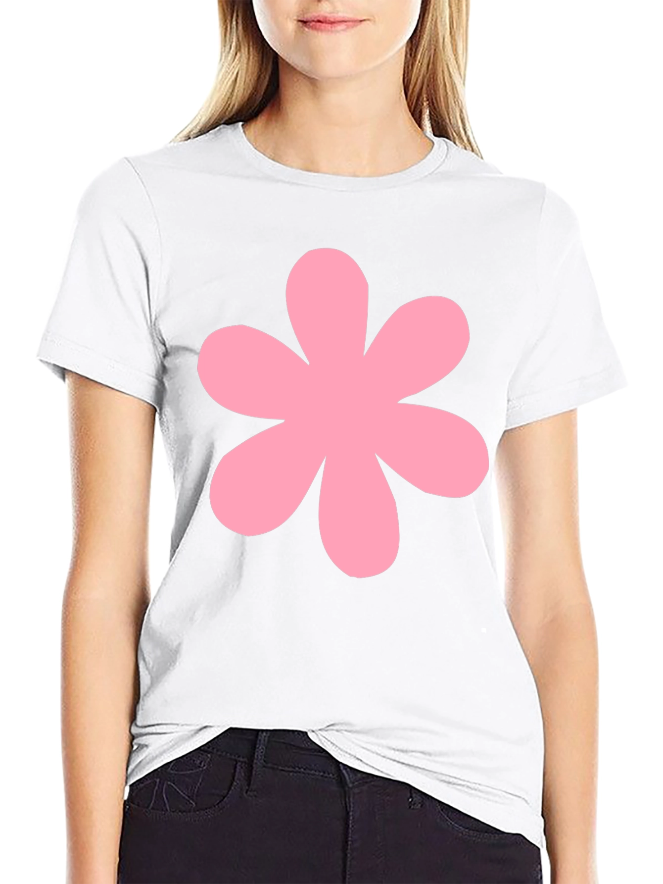 Pink Flower Black T-Shirt