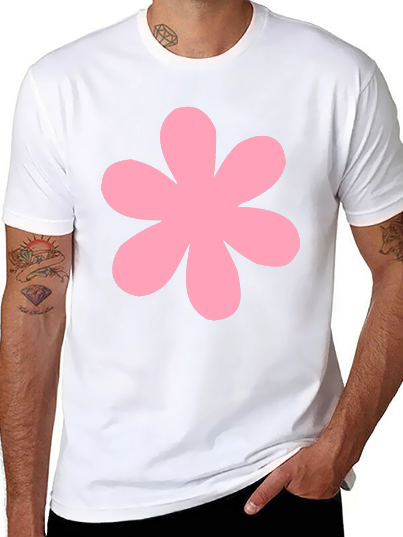 Pink Flower Black T-Shirt
