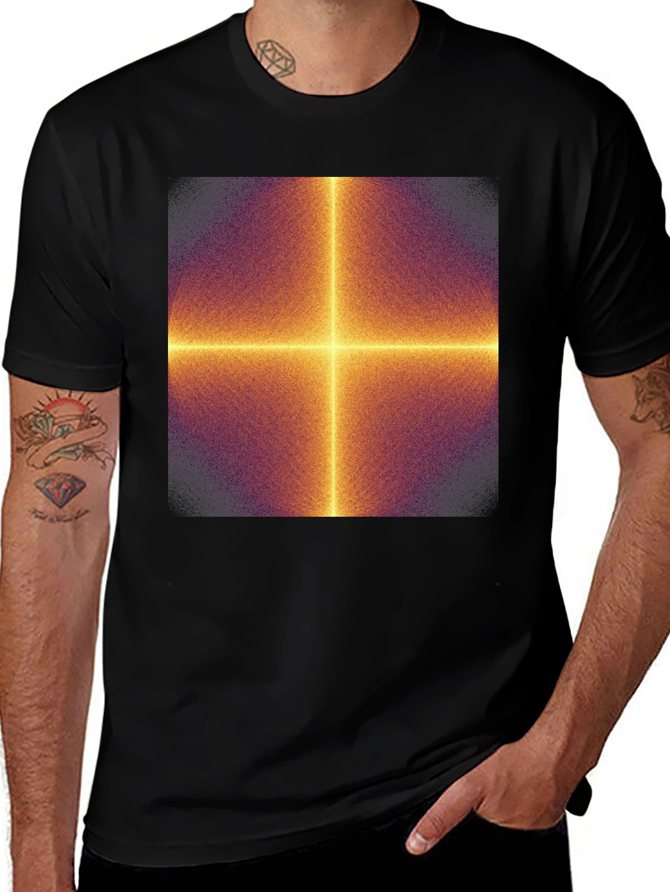 Geometric Cross Graphic Tee - Modern Art Shirt