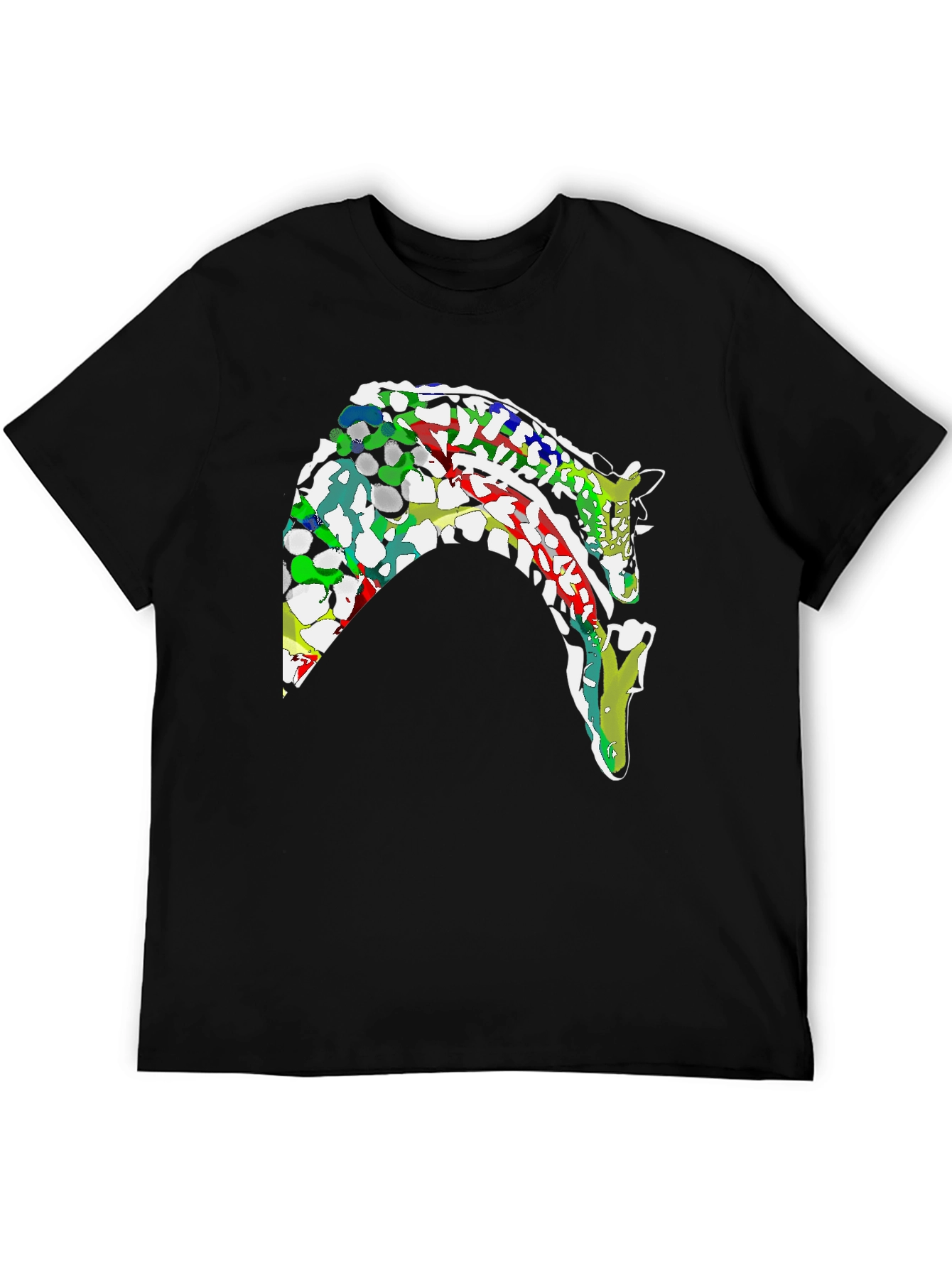 Abstract Giraffe Graphic Black T-Shirt