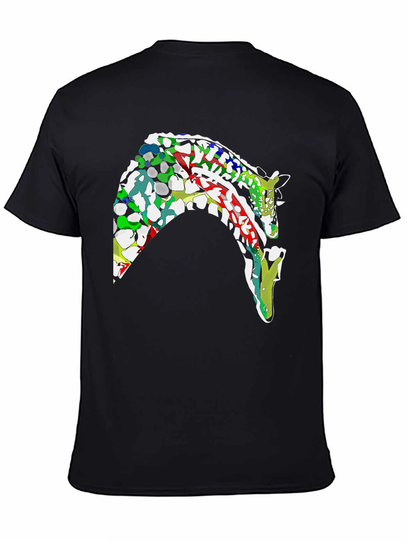 Abstract Giraffe Graphic Black T-Shirt
