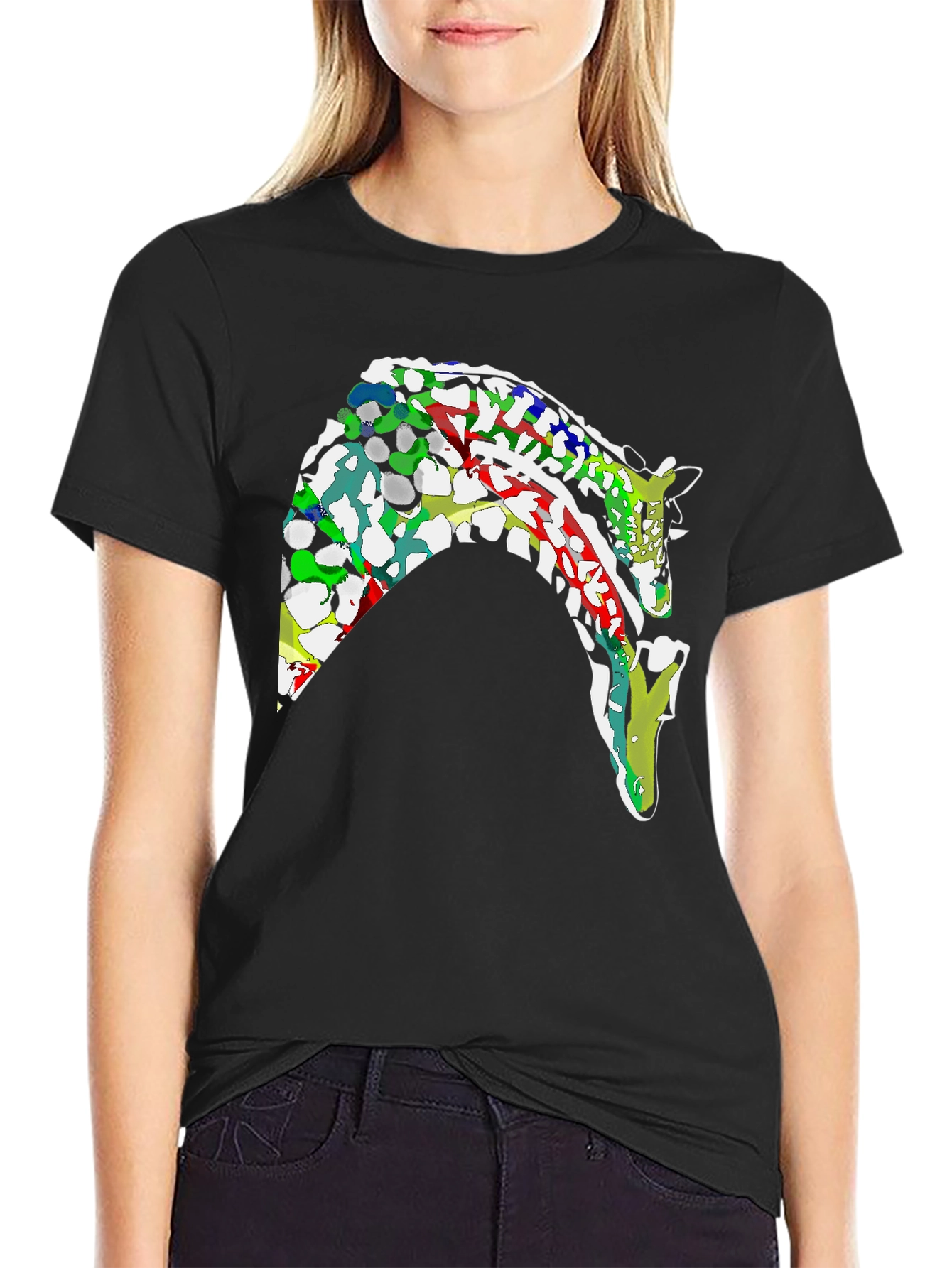 Abstract Giraffe Graphic Black T-Shirt