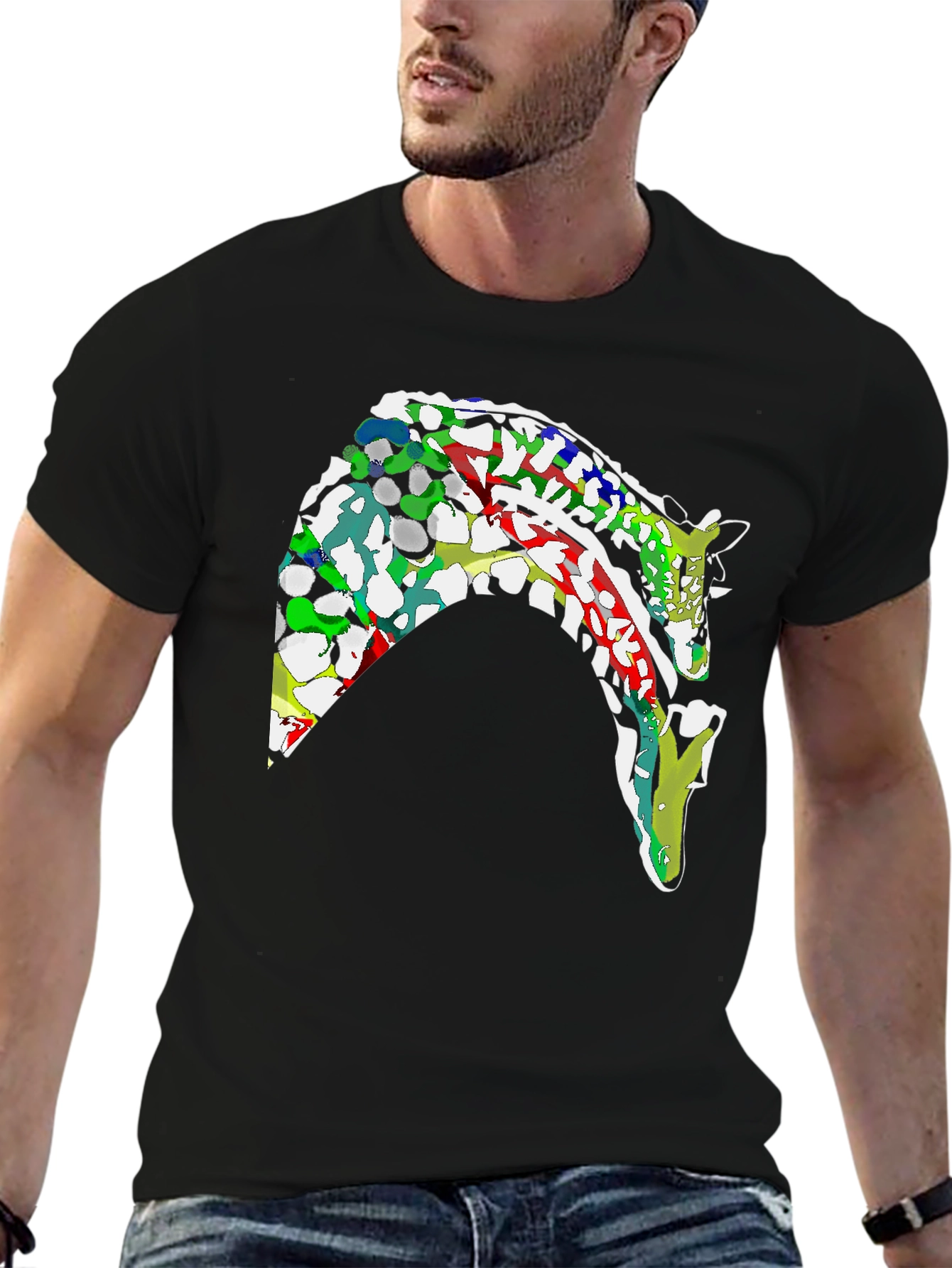 Abstract Giraffe Graphic Black T-Shirt