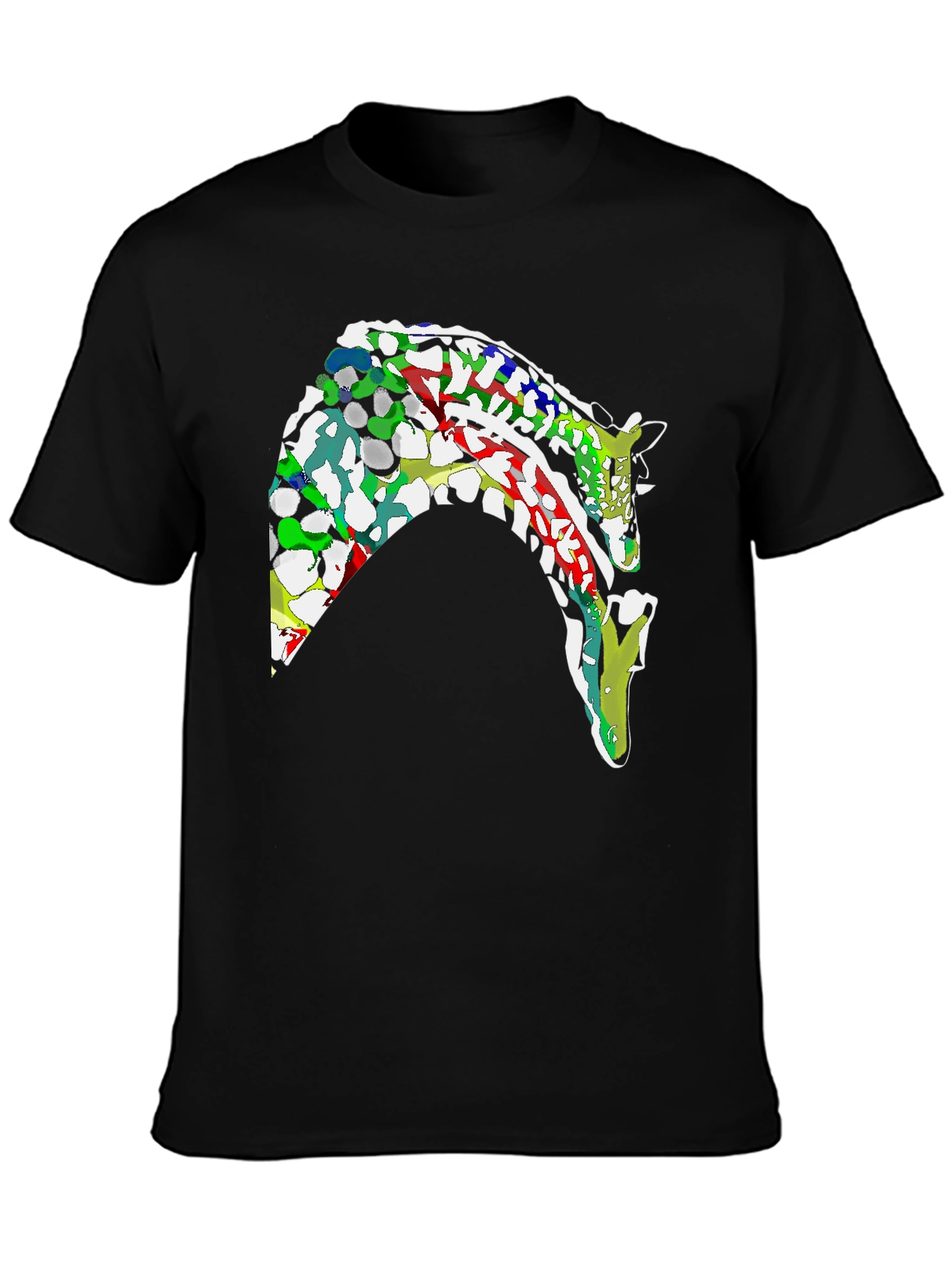 Abstract Giraffe Graphic Black T-Shirt