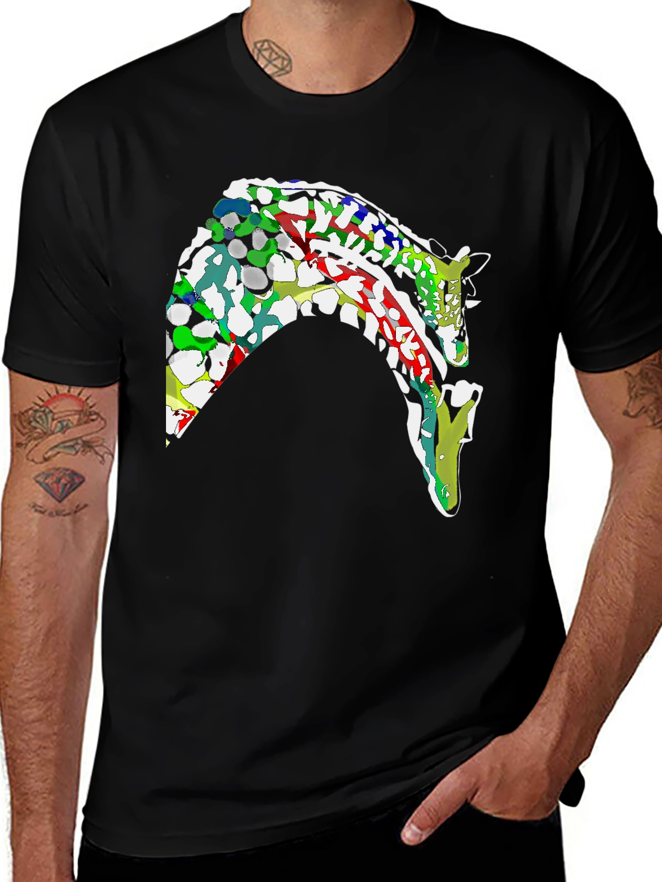 Abstract Giraffe Graphic Black T-Shirt