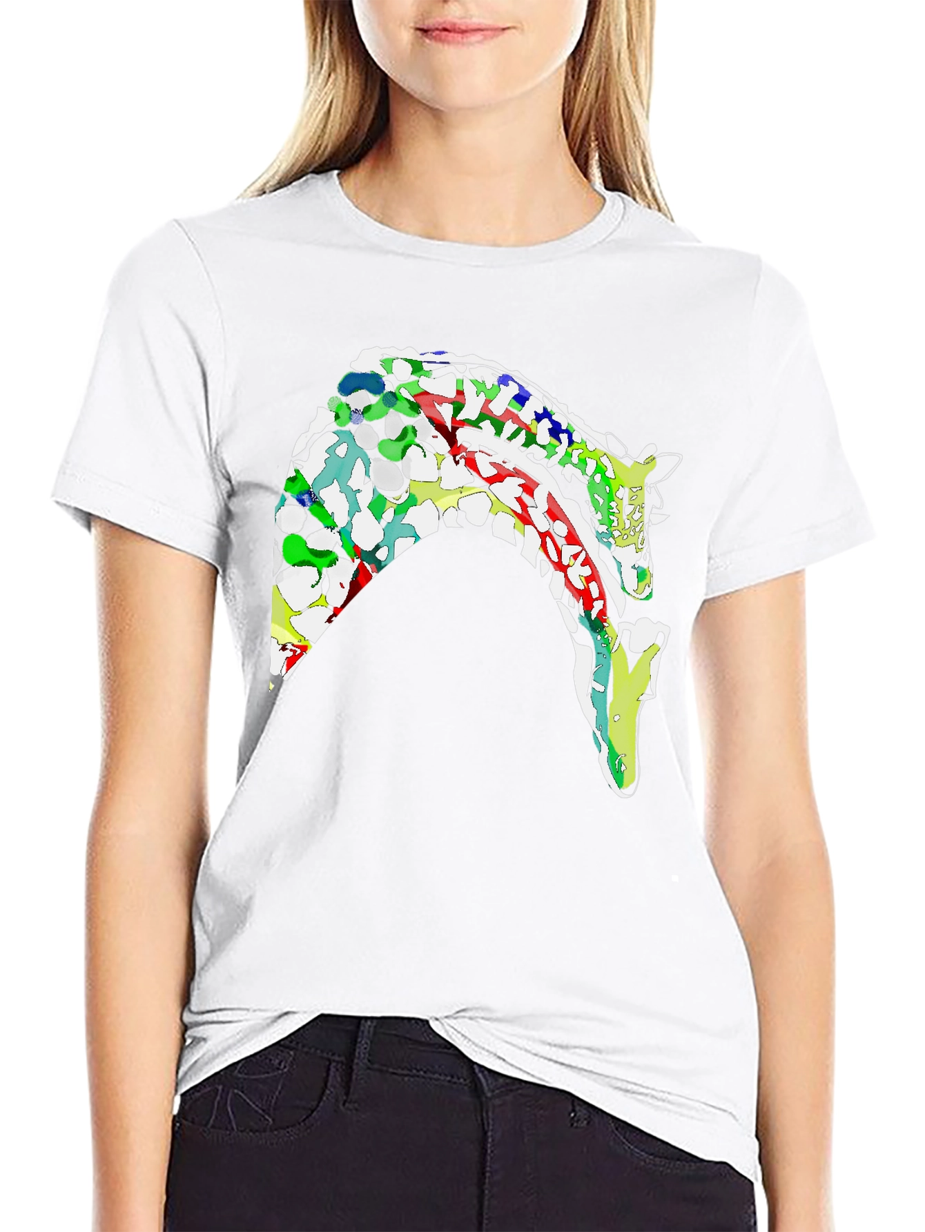 Abstract Giraffe Graphic Black T-Shirt