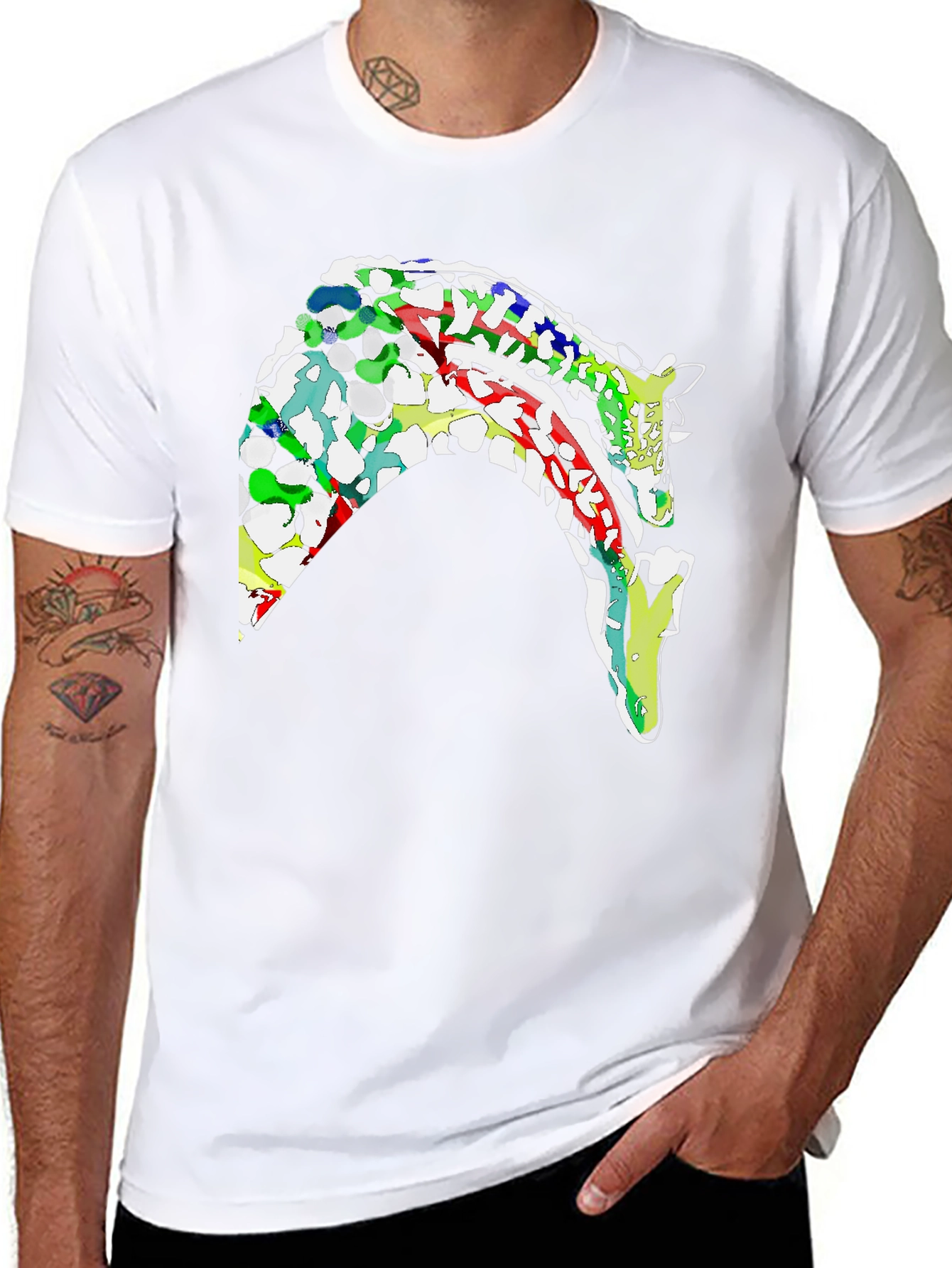 Abstract Giraffe Graphic Black T-Shirt