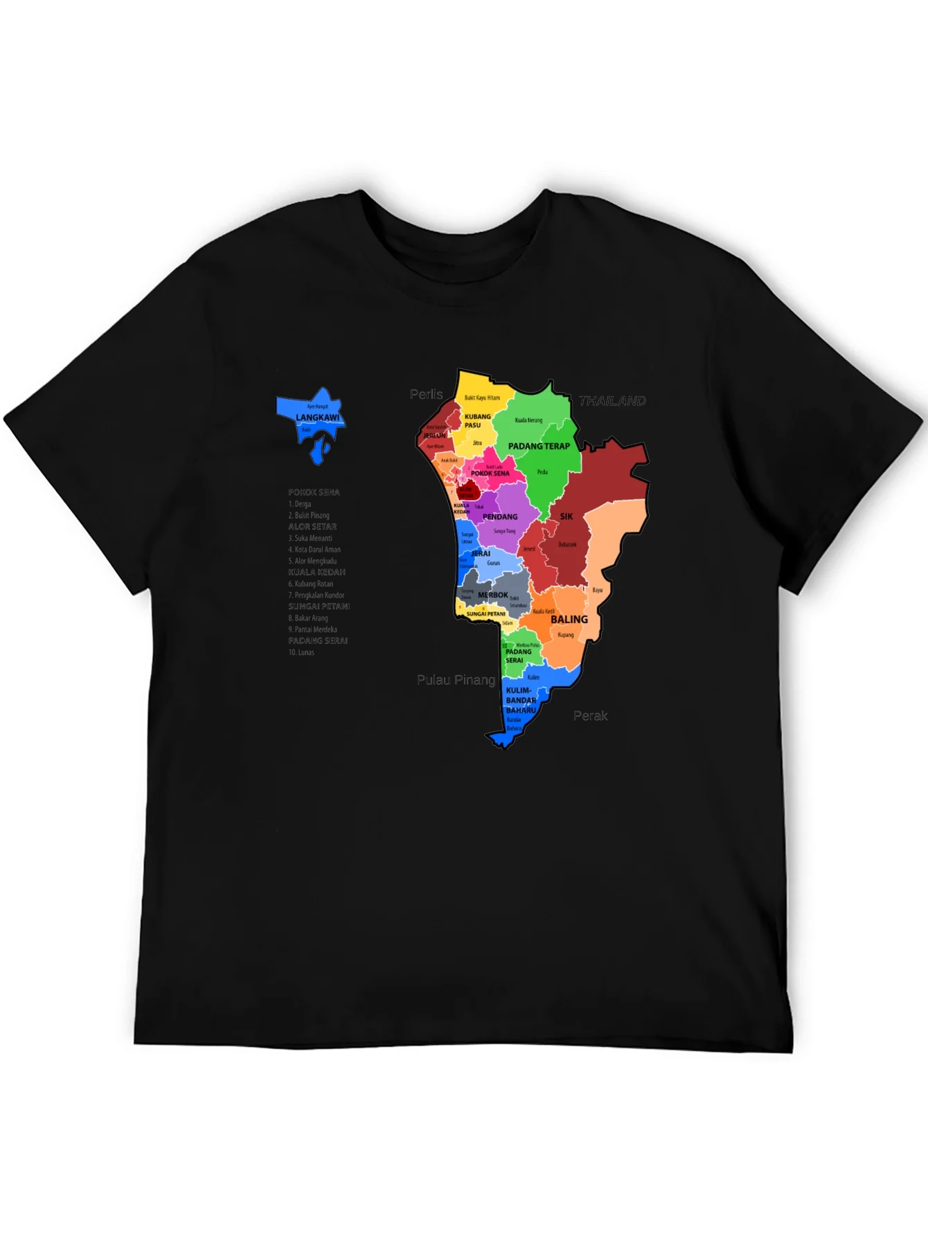 Malaysia Map T-Shirt - Kedah State Districts