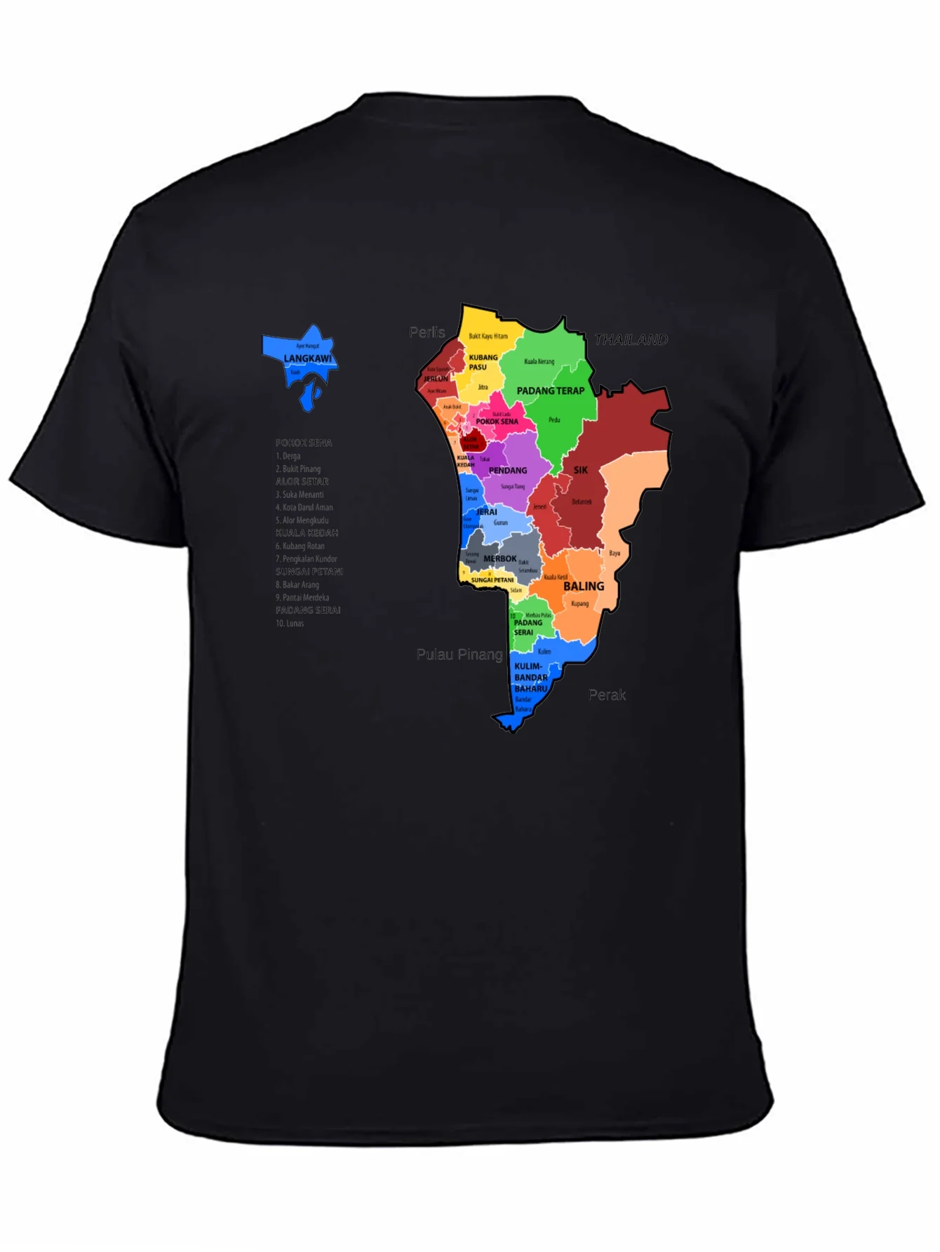 Malaysia Map T-Shirt - Kedah State Districts