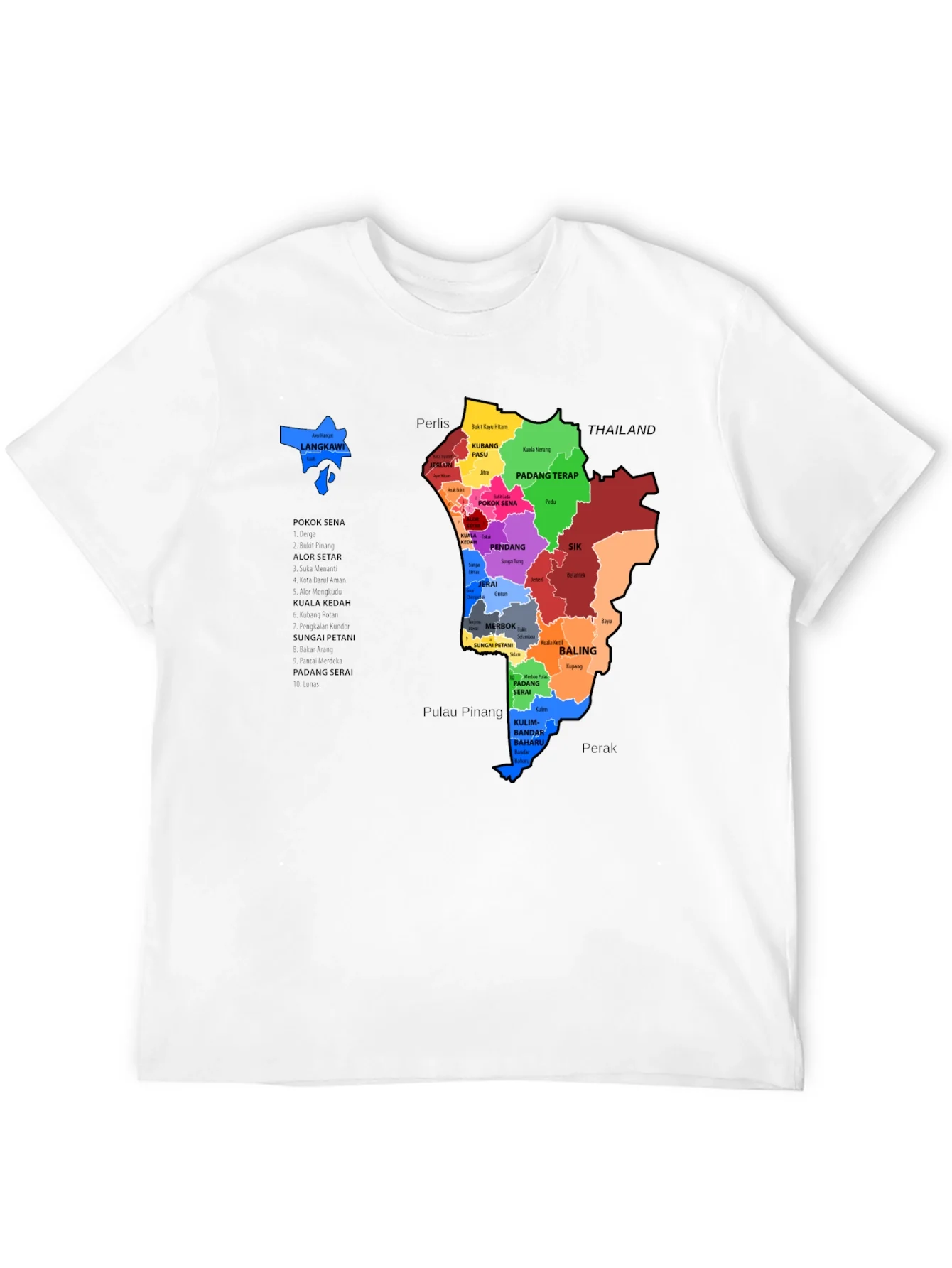 Malaysia Map T-Shirt - Kedah State Districts