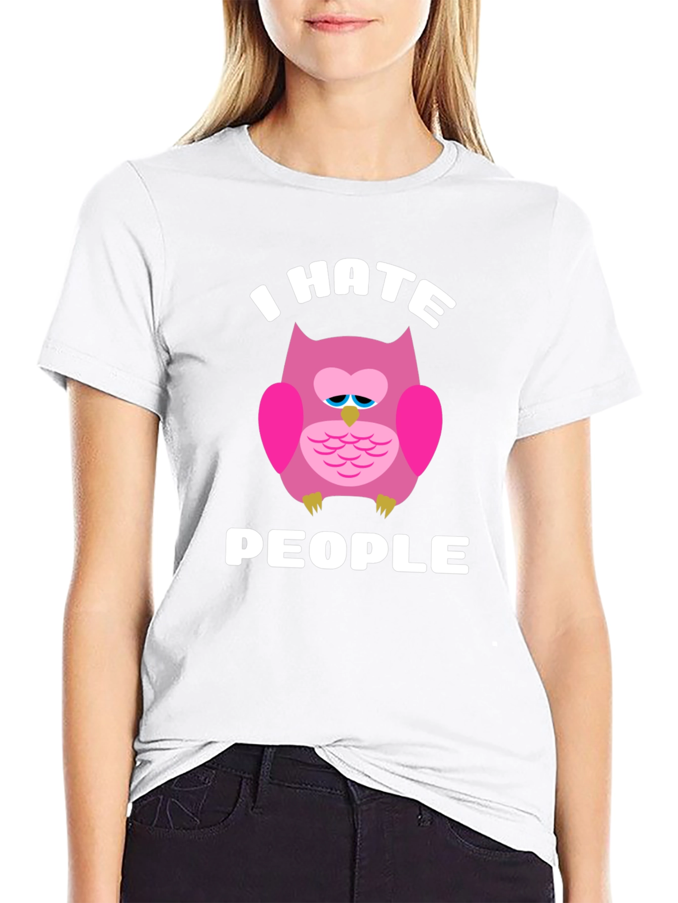 I Hate People Owl Graphic T-Shirt - Black