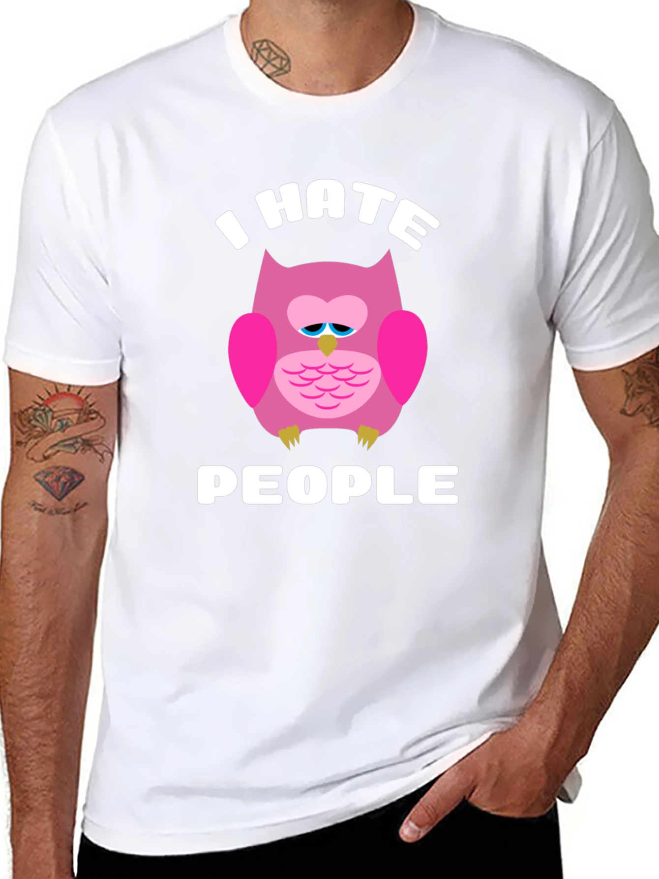 I Hate People Owl Graphic T-Shirt - Black