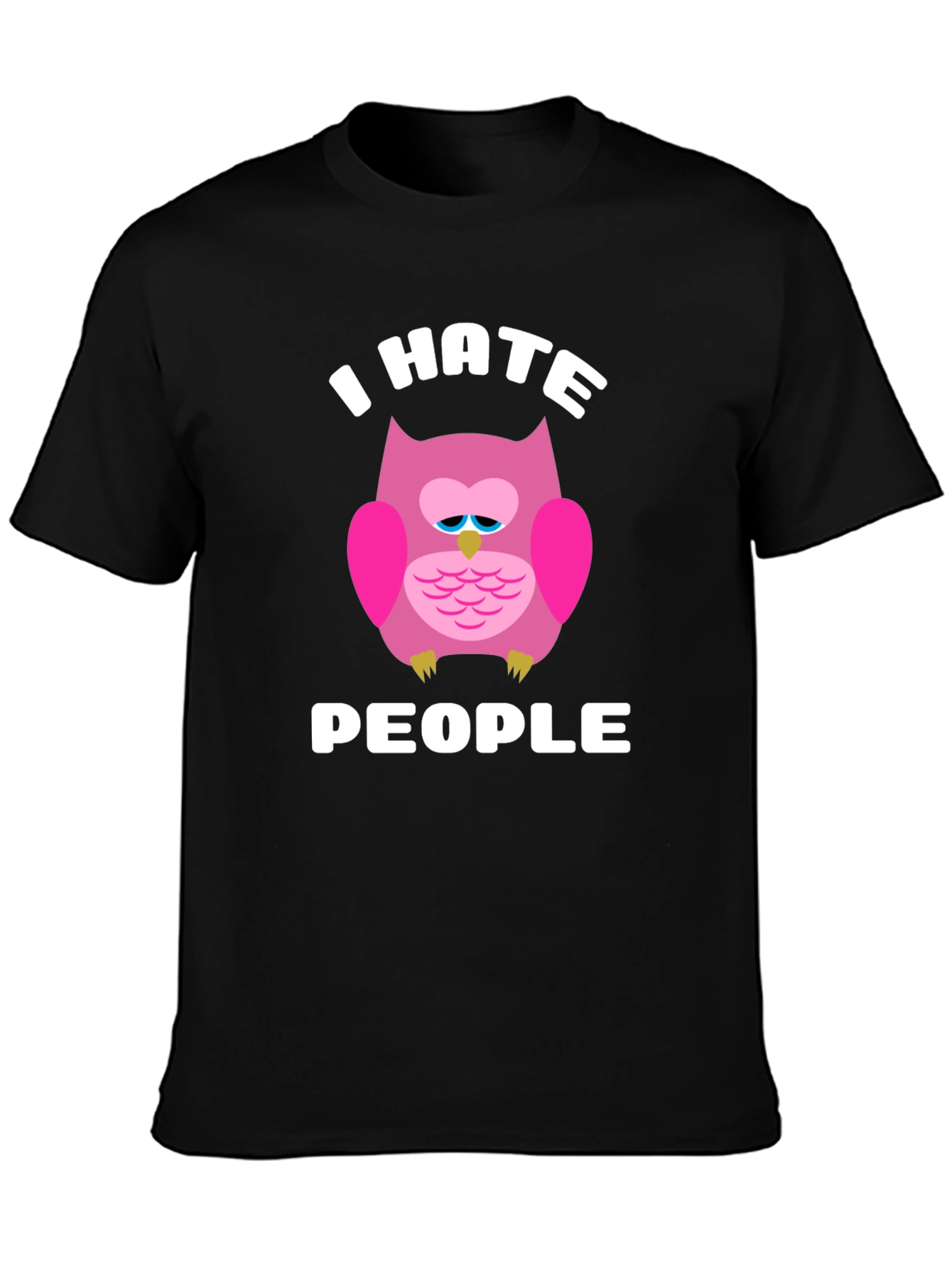 I Hate People Owl Graphic T-Shirt - Black
