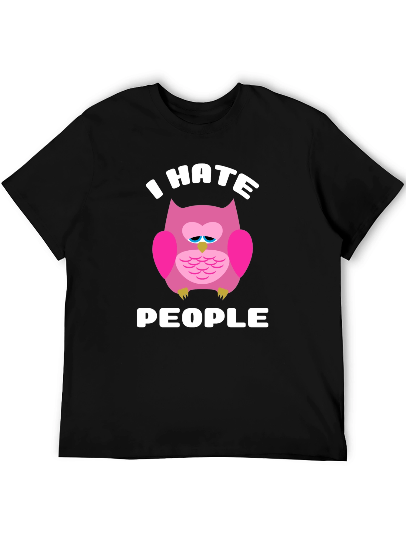 I Hate People Owl Graphic T-Shirt - Black