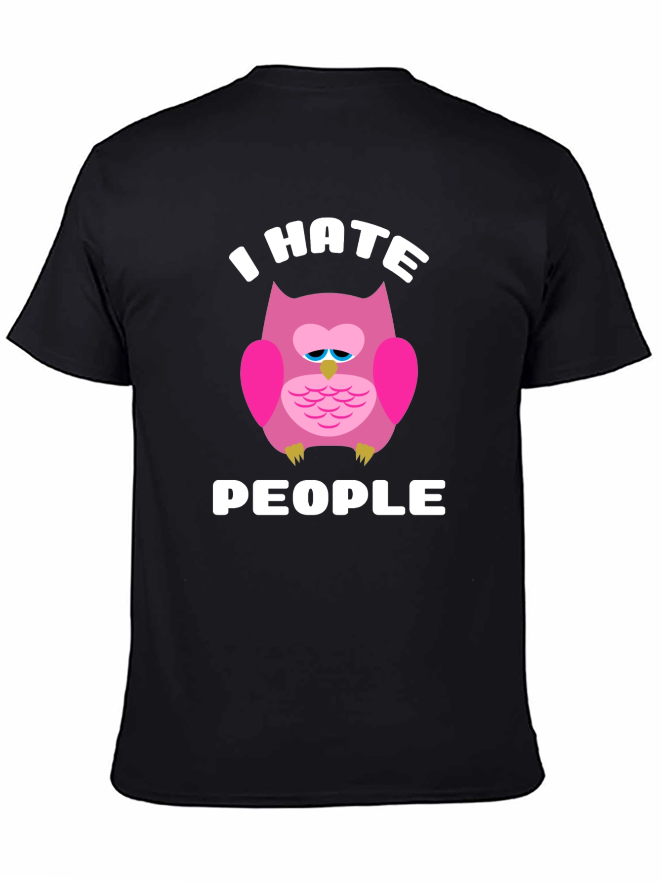I Hate People Owl Graphic T-Shirt - Black
