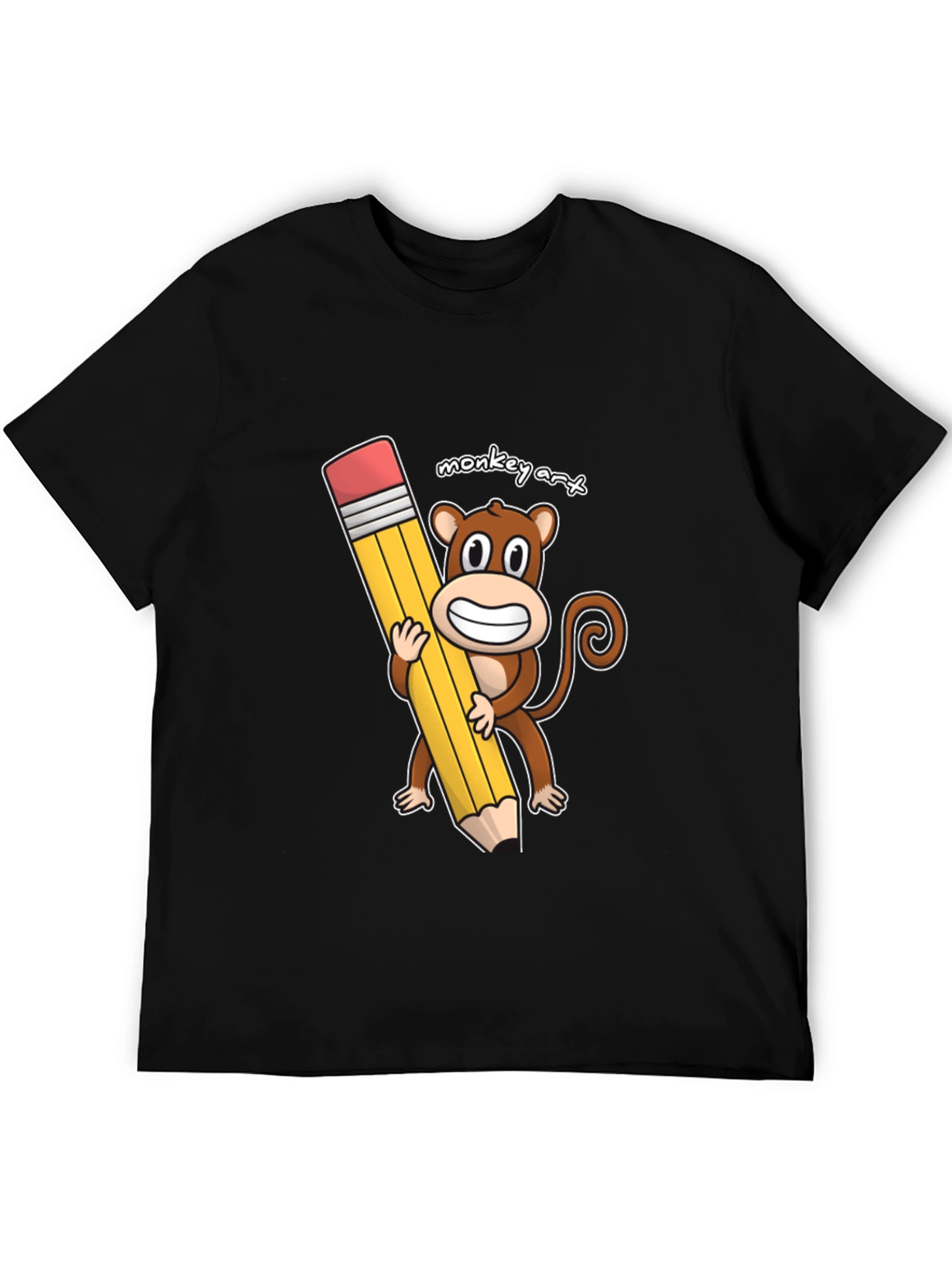 Monkey Art T-Shirt - Cartoon Monkey Holding Pencil