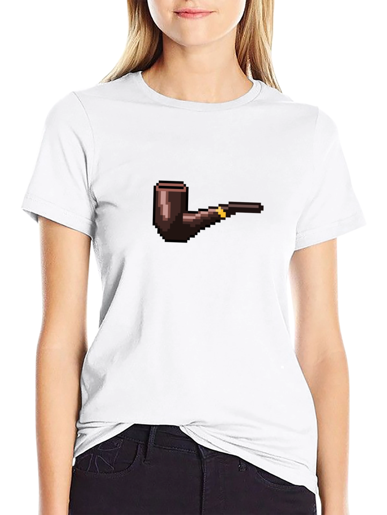 Pixel Art Smoking Pipe Black Tee
