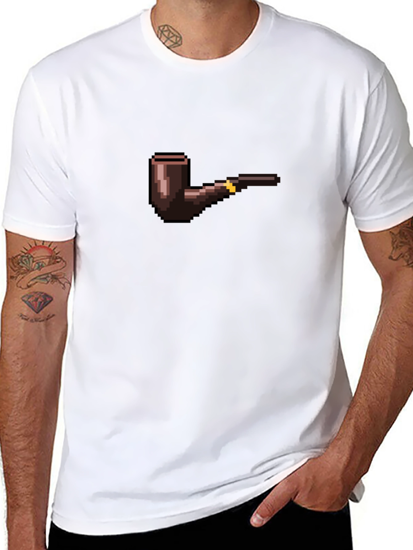 Pixel Art Smoking Pipe Black Tee