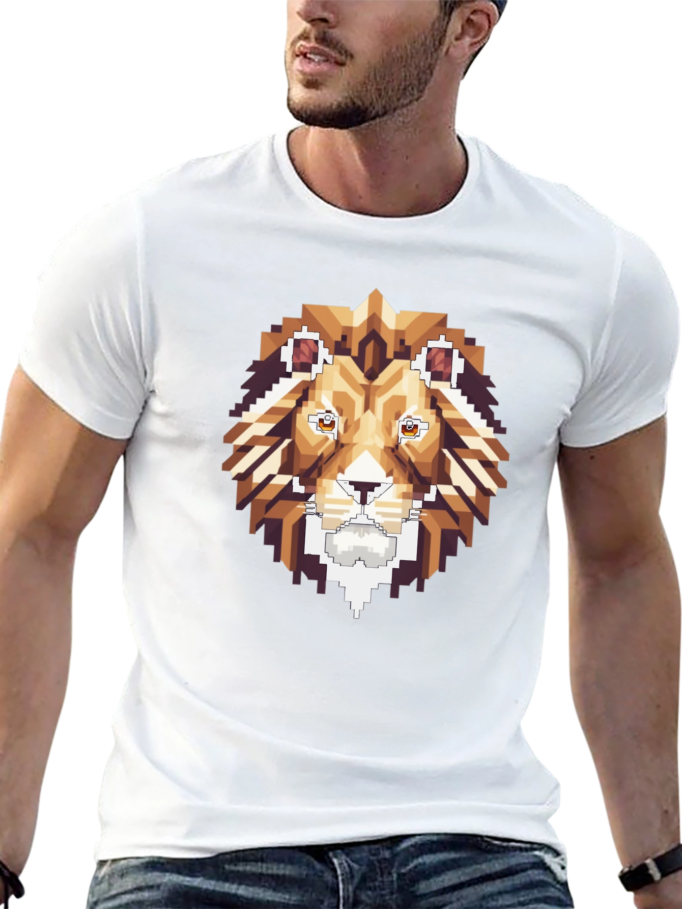 Pixel Art Lion Graphic Tee - Stylish Black T-Shirt