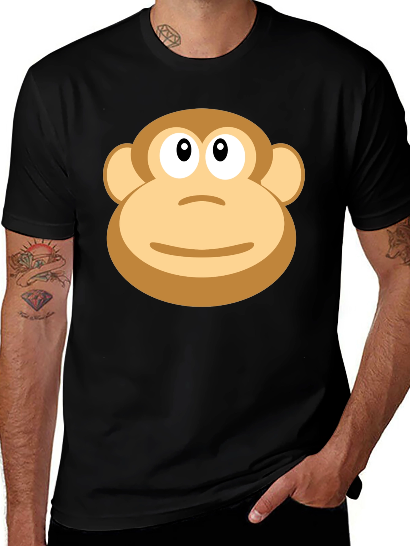 Monkey Face Graphic T-Shirt - Casual Black Tee