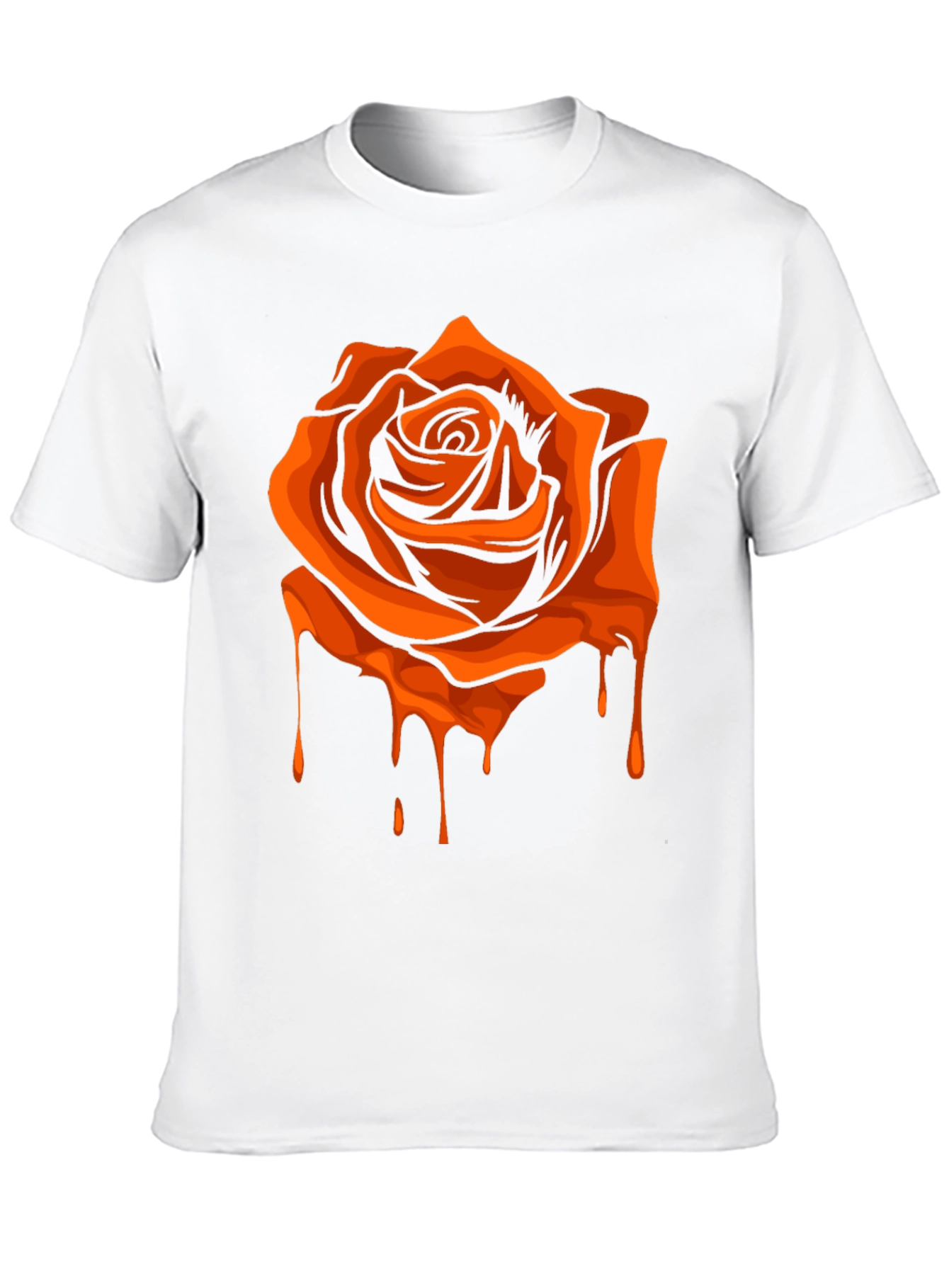 Black T-Shirt with Orange Dripping Rose Graphic