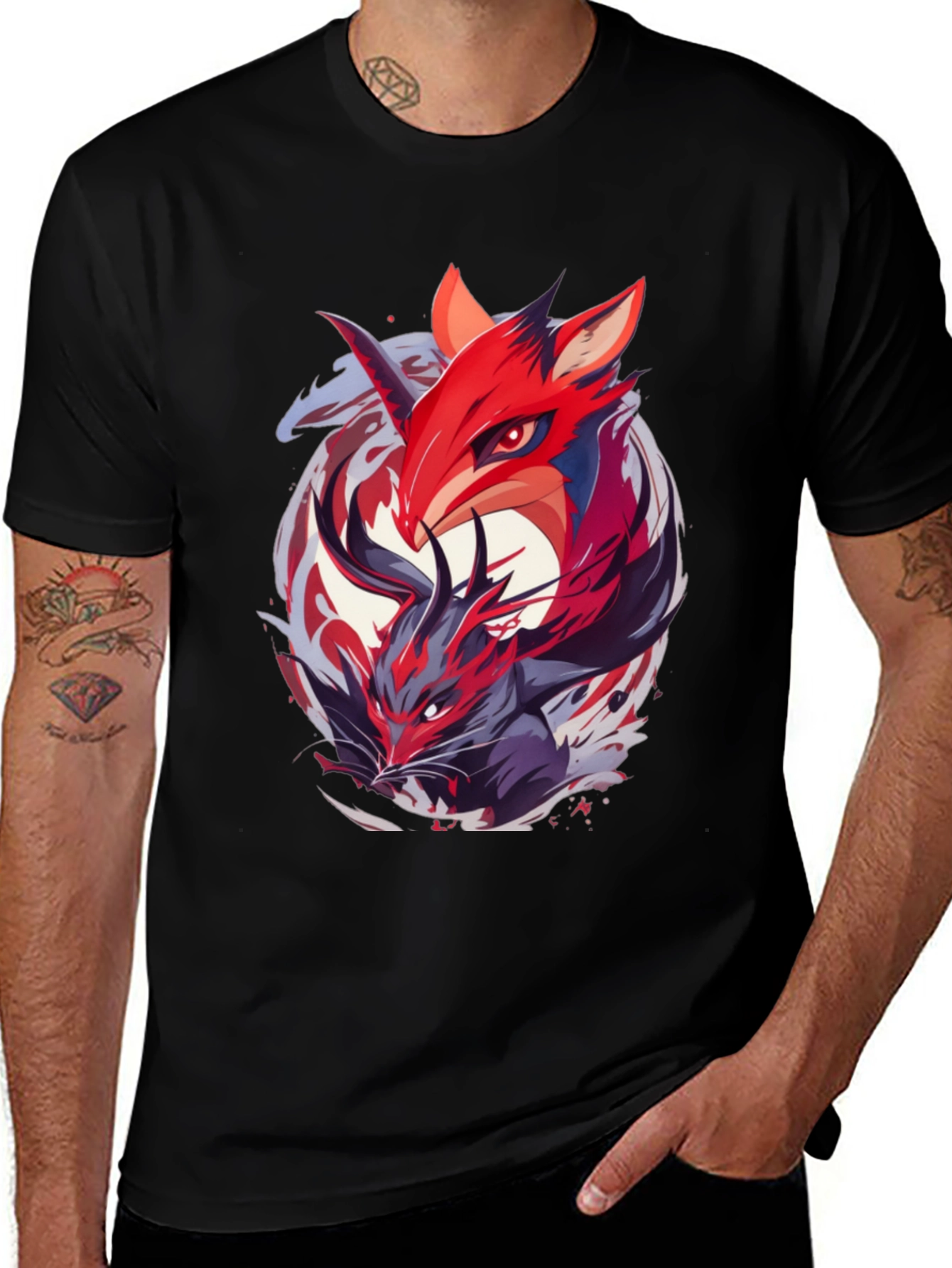 Anime Fox Graphic Tee - Black T-Shirt