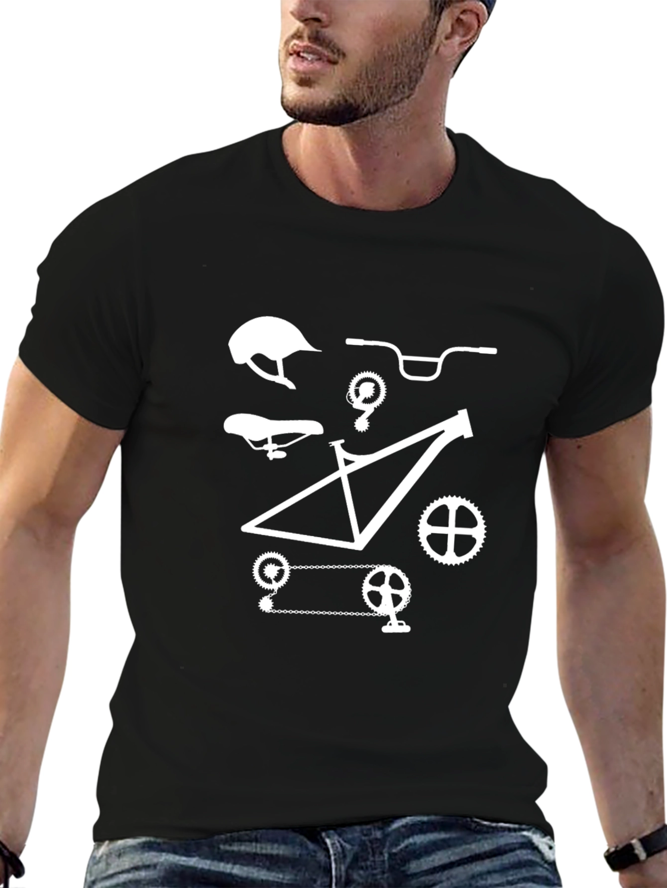Mountain Bike Parts Graphic Tee - Black Cotton