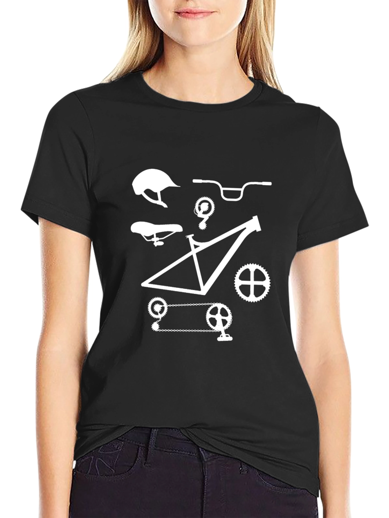 Mountain Bike Parts Graphic Tee - Black Cotton