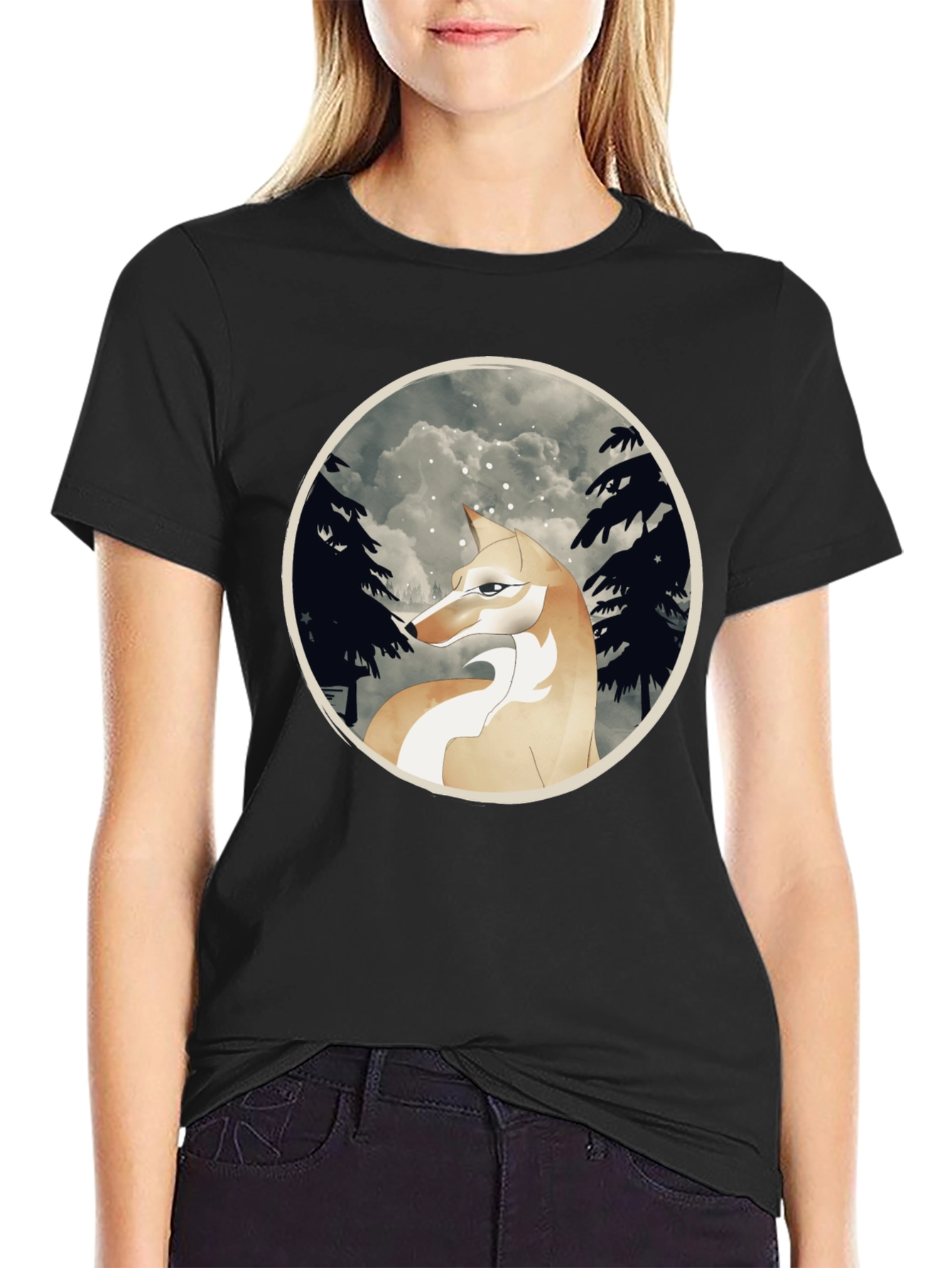 Wolf Forest Graphic T-Shirt - Black