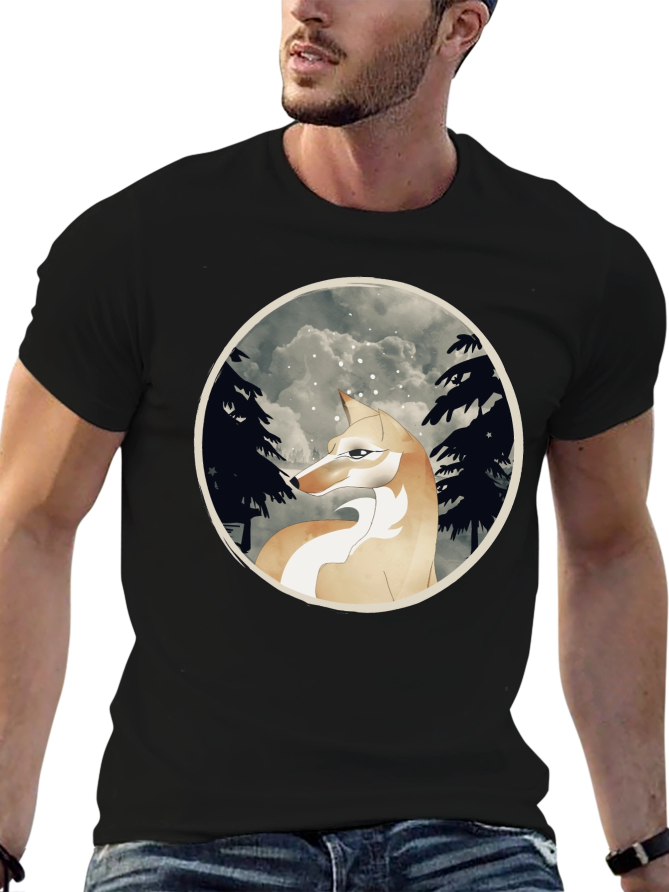 Wolf Forest Graphic T-Shirt - Black