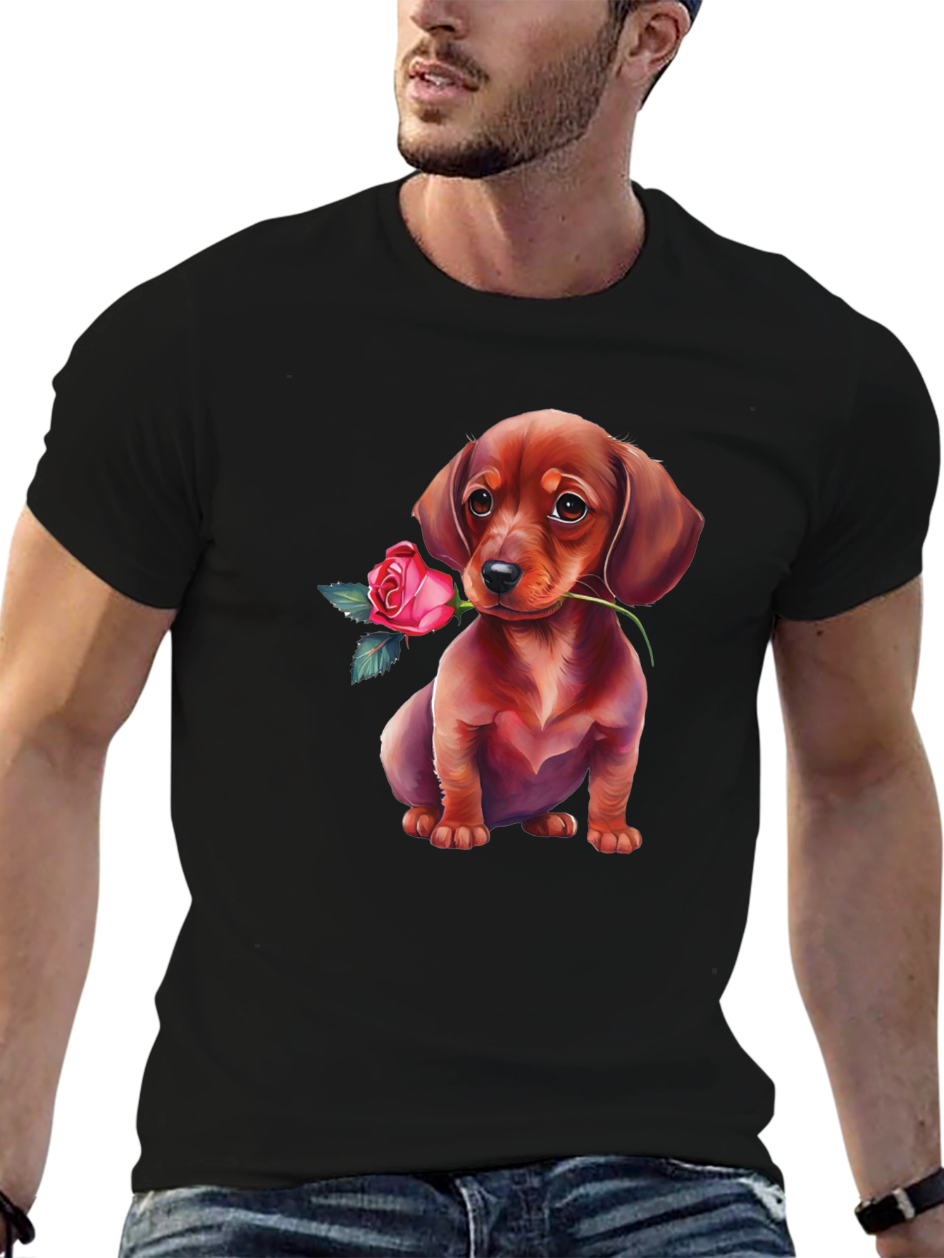 Dachshund Rose T-Shirt Cute Puppy Tee