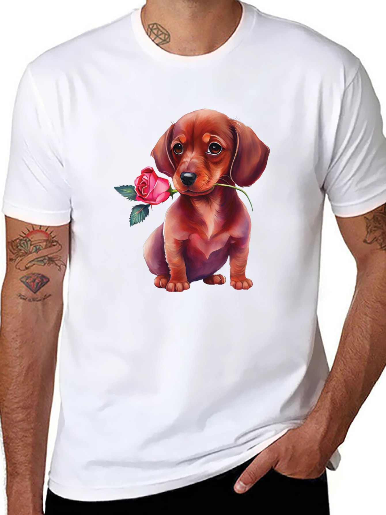 Dachshund Rose T-Shirt Cute Puppy Tee