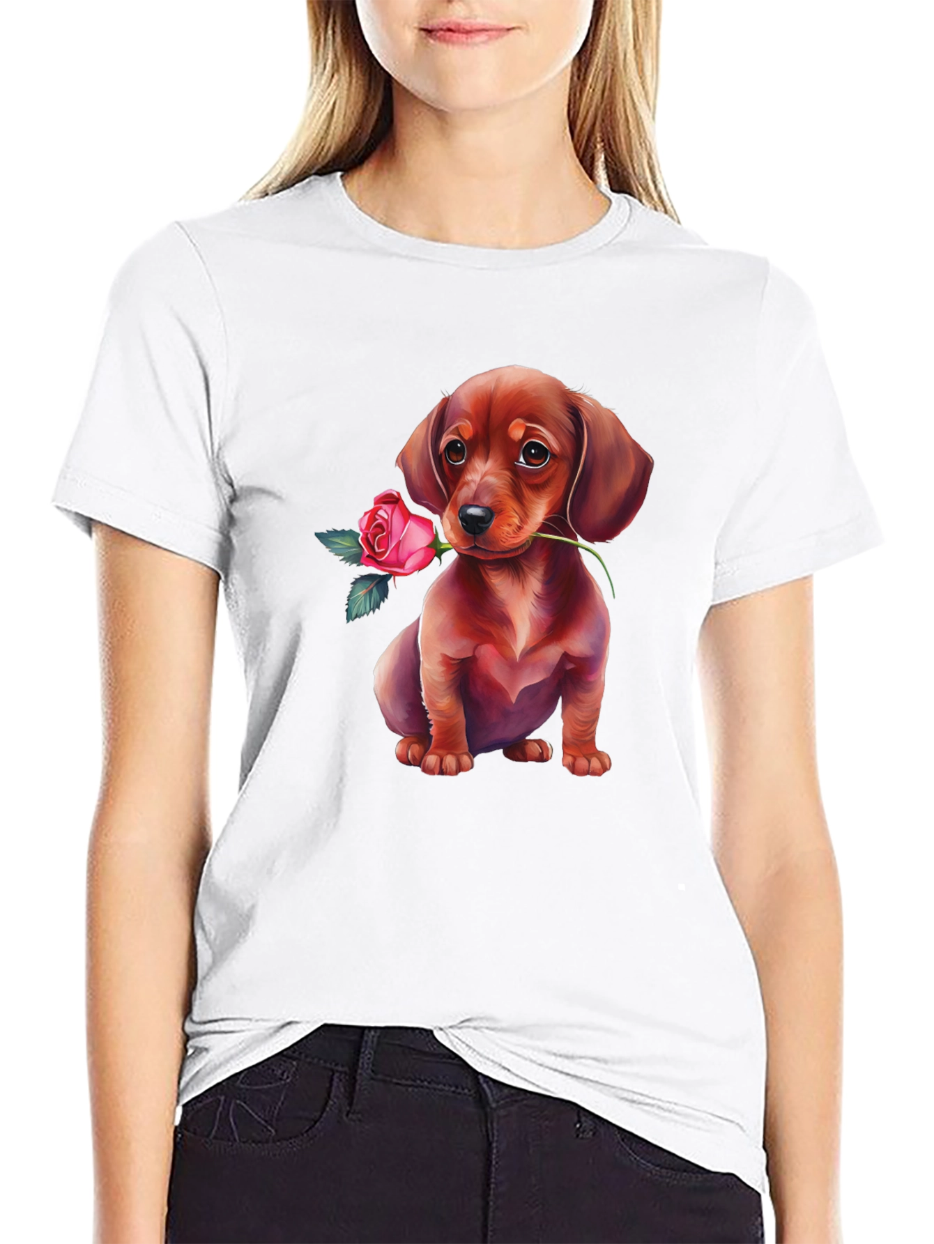 Dachshund Rose T-Shirt Cute Puppy Tee