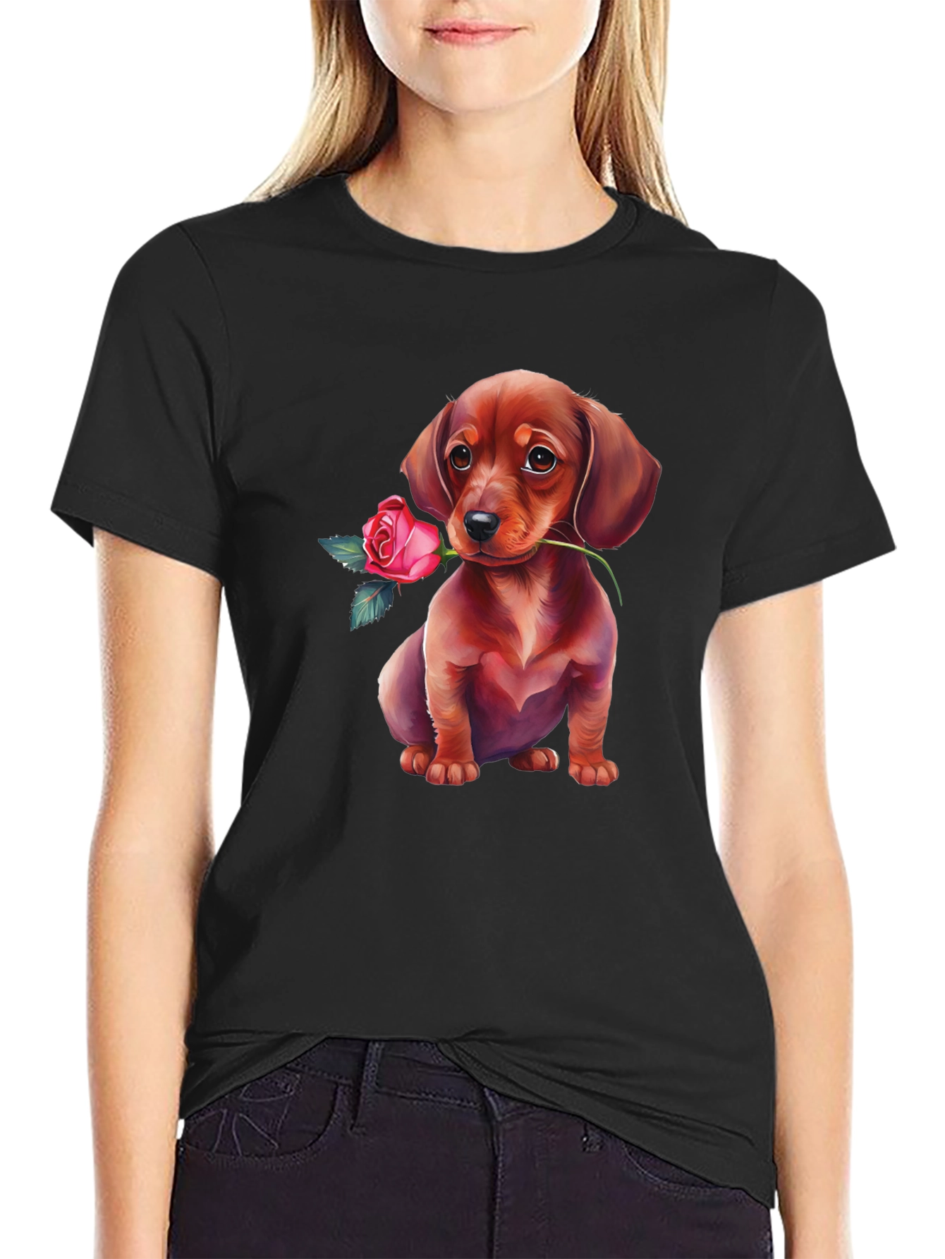 Dachshund Rose T-Shirt Cute Puppy Tee