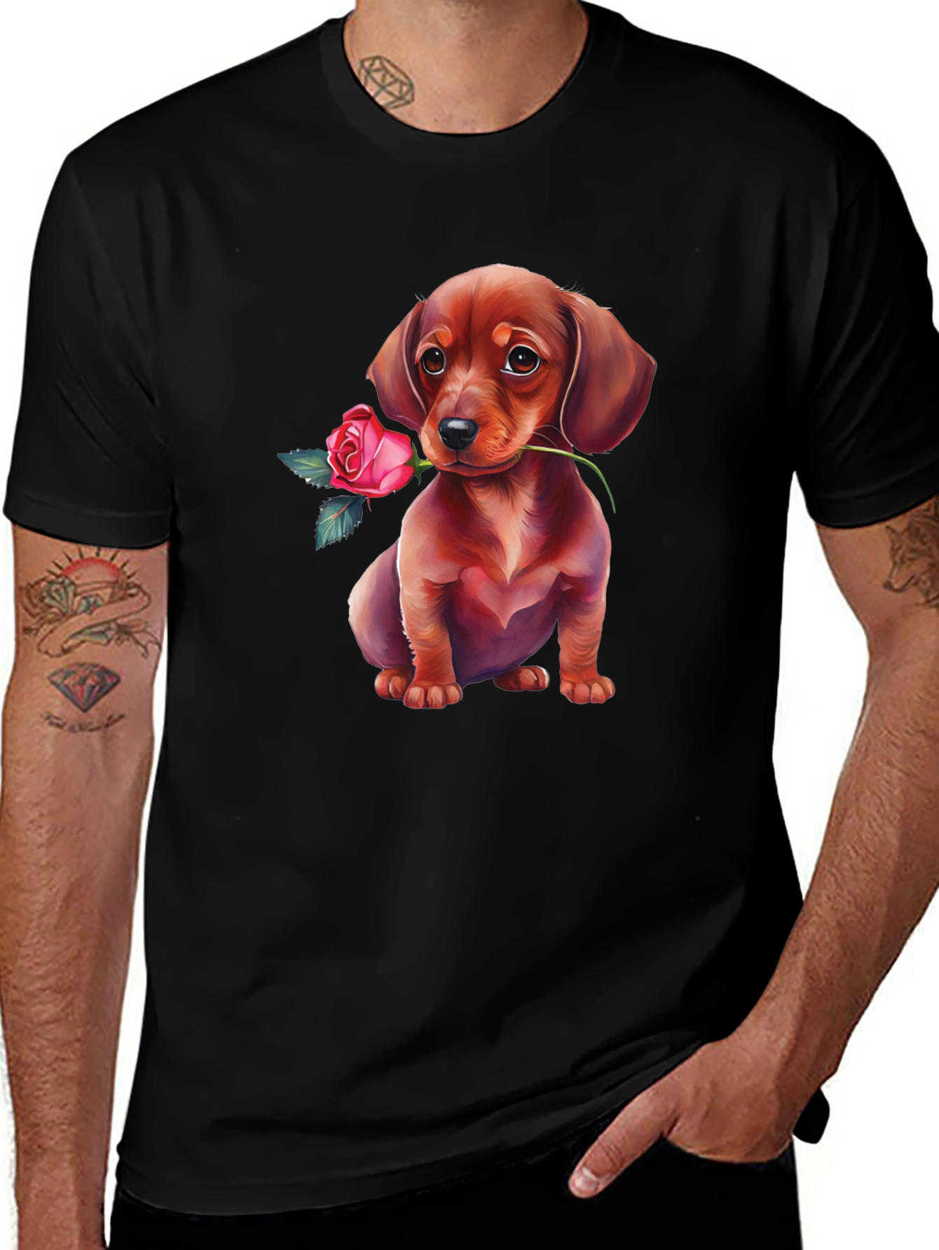 Dachshund Rose T-Shirt Cute Puppy Tee