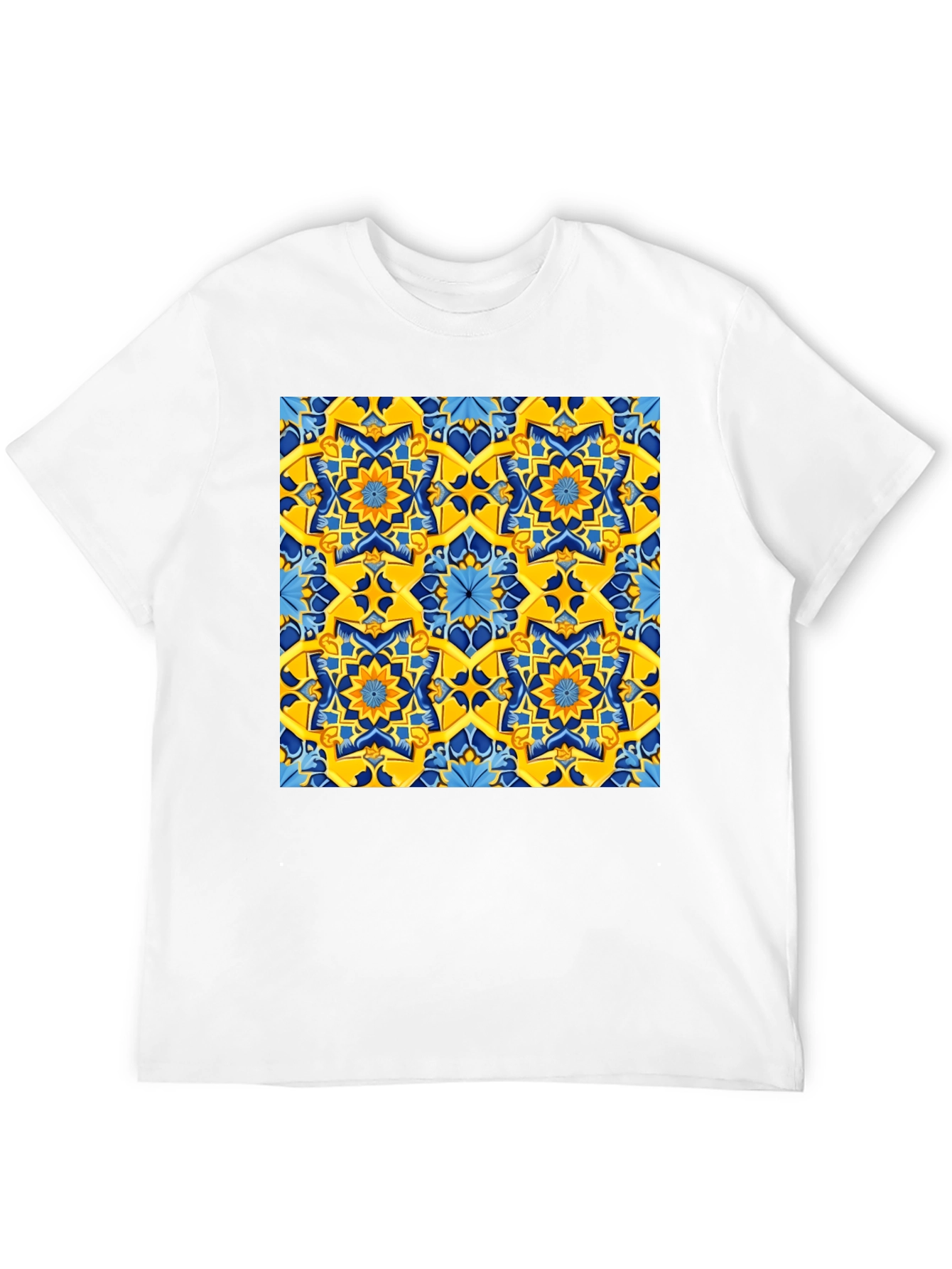Geometric Pattern T-Shirt - Vivid Yellow & Blue Design