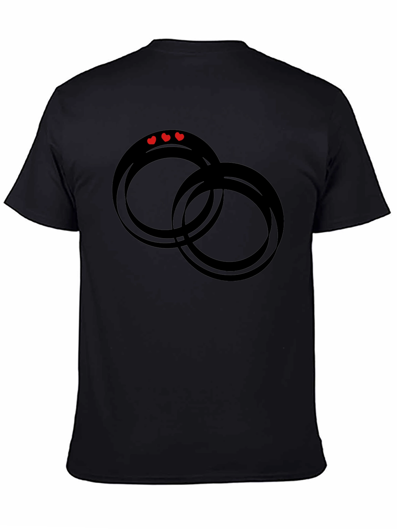 Black Graphic Tee: Rings & Hearts Design