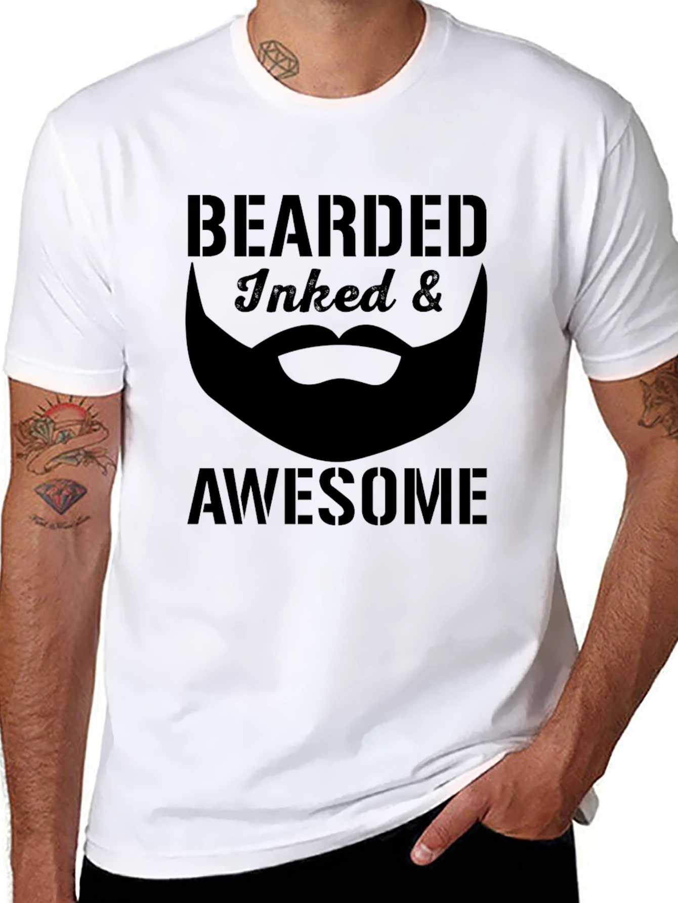 Bearded Inked Awesome Black Graphic Tee