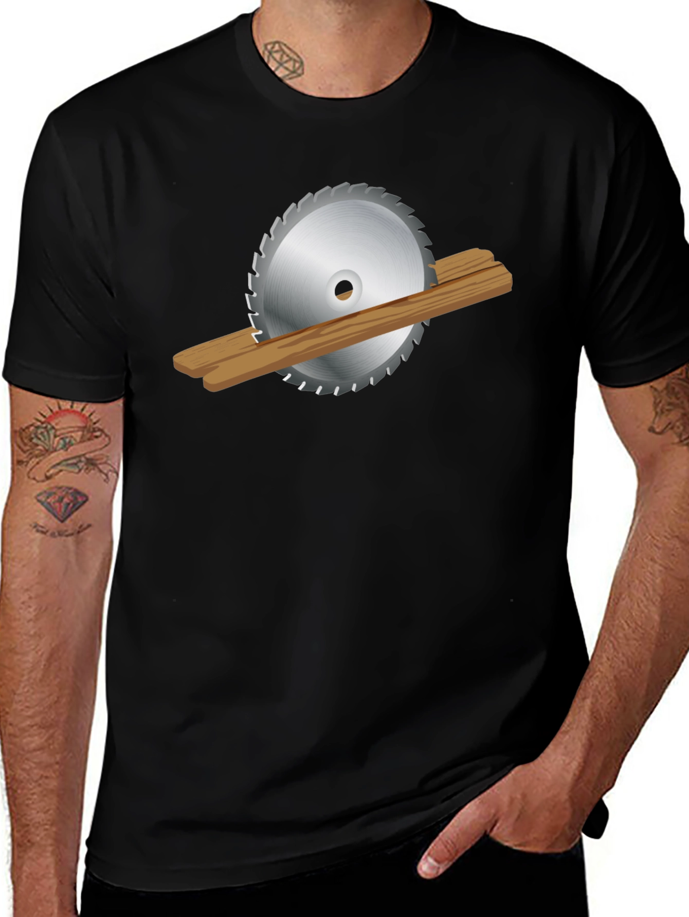 Saw Blade Cutting Wood Graphic T-Shirt